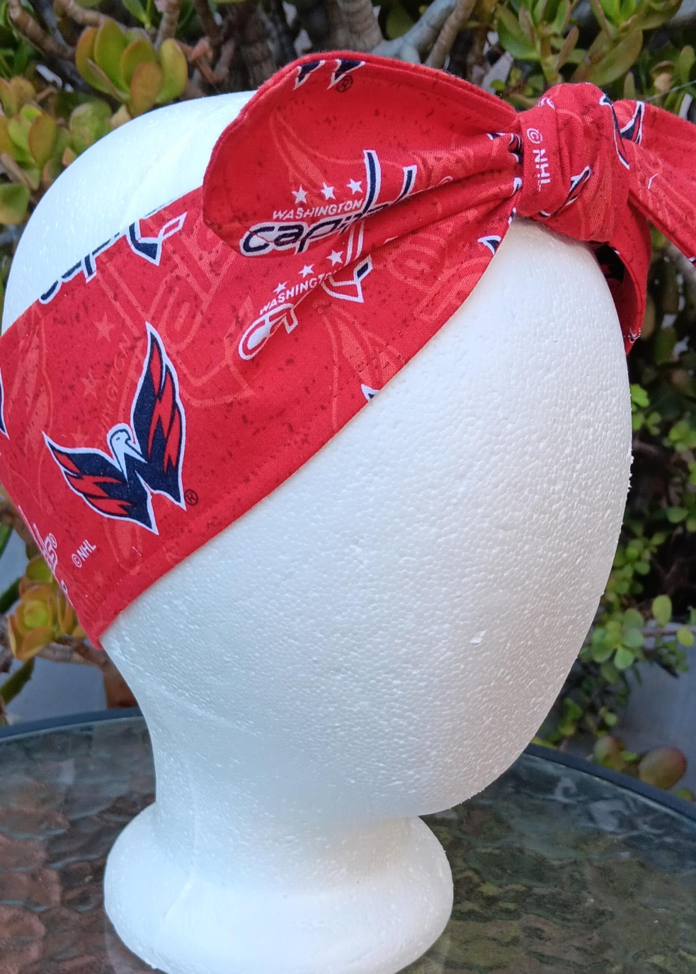 3” Wide Washingon Capitals Headband, self tie, hair wrap, pin up, hair tie, scarf, retro style, rockabilly, handmade