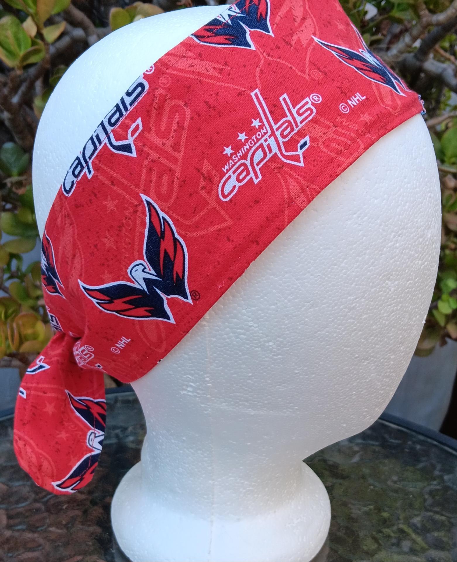 3” Wide Washington Capitals Headband, self tie, hair wrap, pin up, hair tie, scarf, retro style, rockabilly, handmade