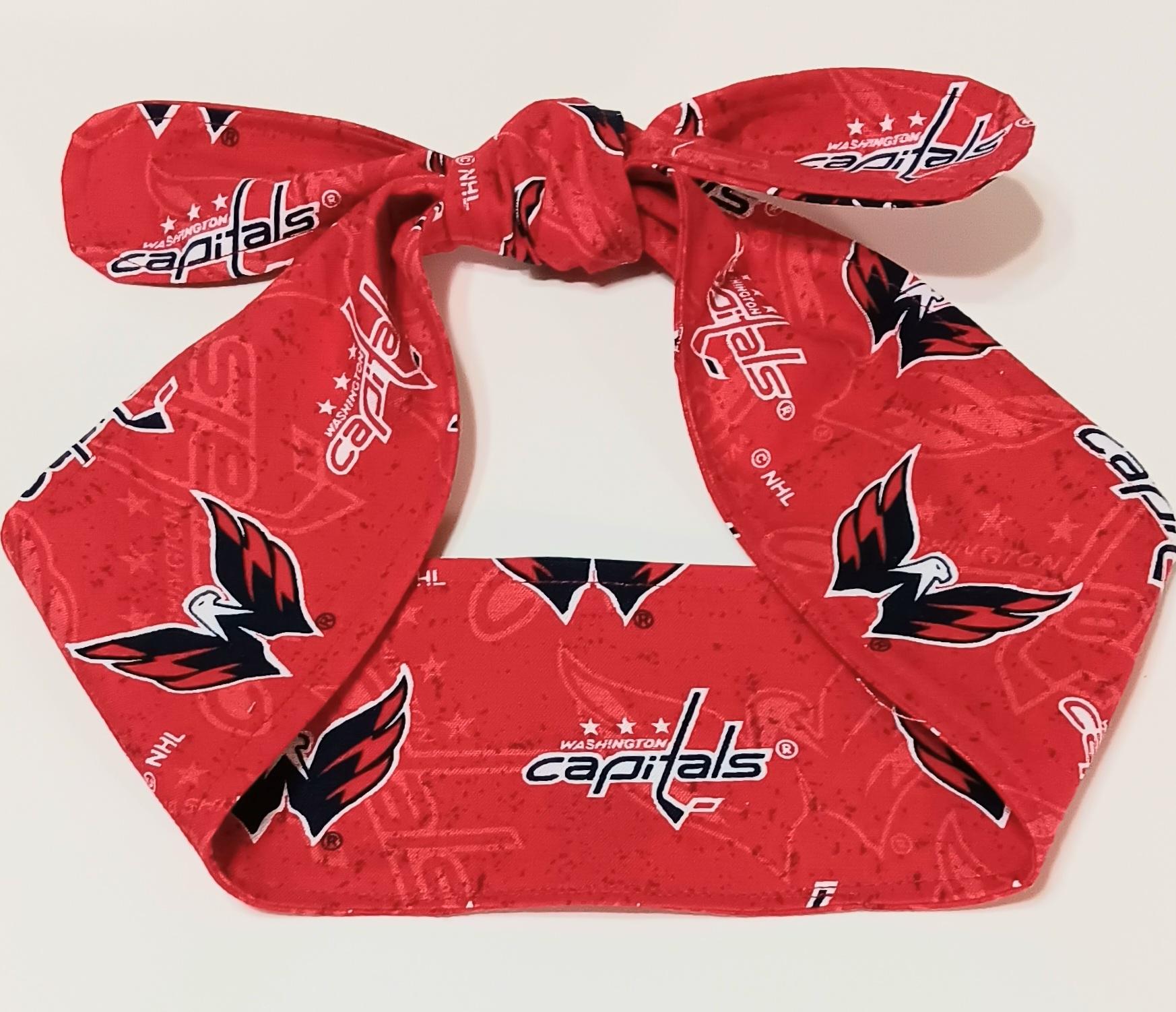 3” Wide Washington Capitals Headband, self tie, hair wrap, pin up, hair tie, scarf, retro style, rockabilly, handmade