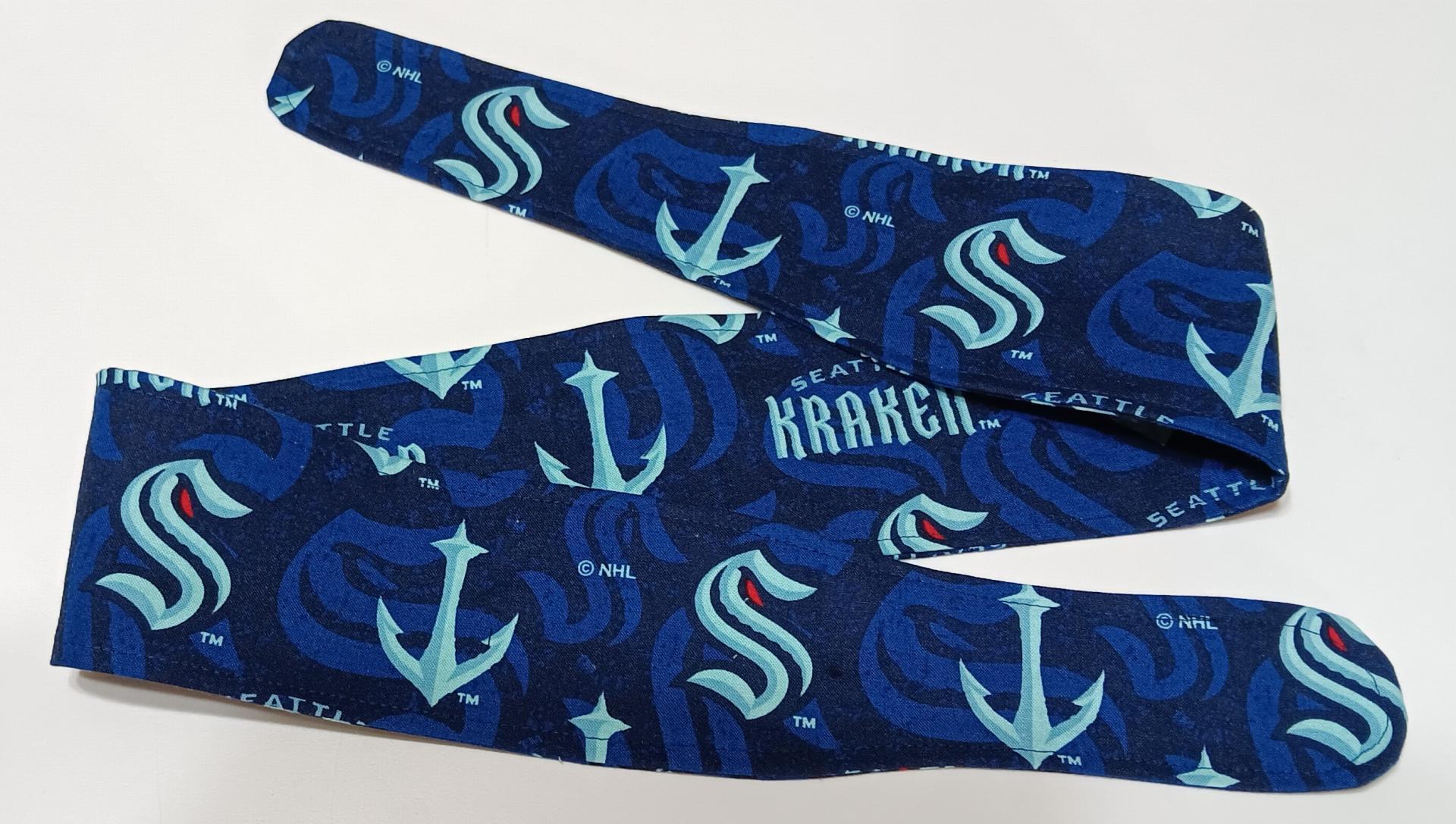 3” Wide Seattle Kraken Headband, handmade, hair wrap, pin up, hair tie, neck scarf, retro style, rockabilly