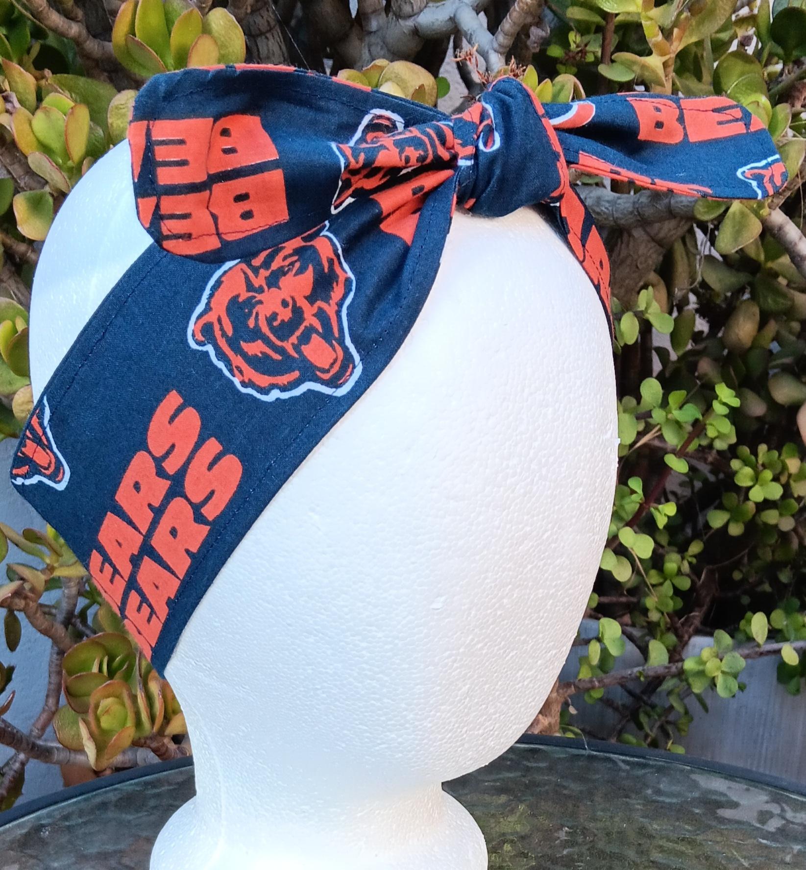 3” wide Chicago Bears headband, self tie, hair tie, pin up style, scarf, bandana, retro style, rockabilly, handmade