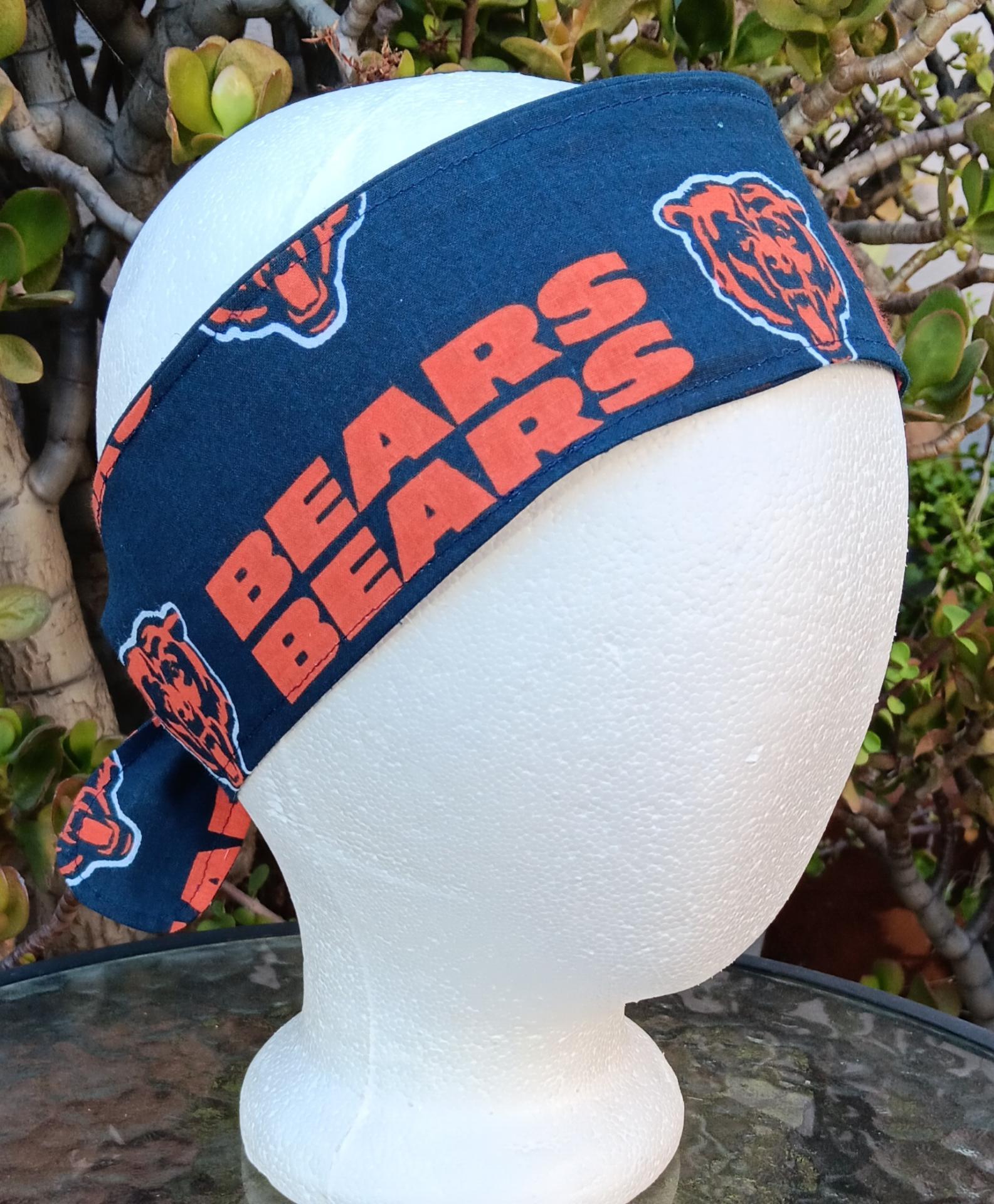 3” wide Chicago Bears headband, self tie, hair tie, pin up style, scarf, bandana, retro style, rockabilly, handmade