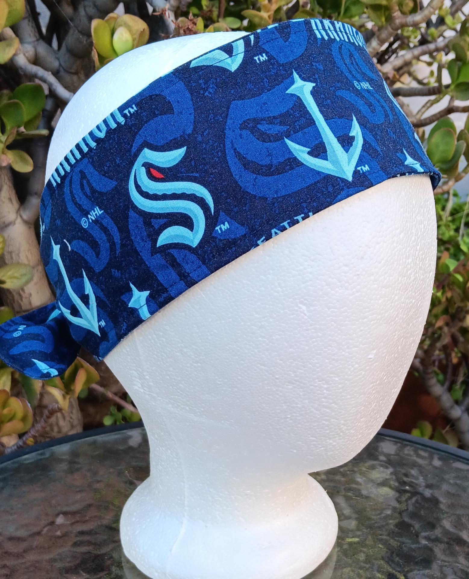 3” Wide Seattle Kraken Headband, handmade, hair wrap, pin up, hair tie, neck scarf, retro style, rockabilly