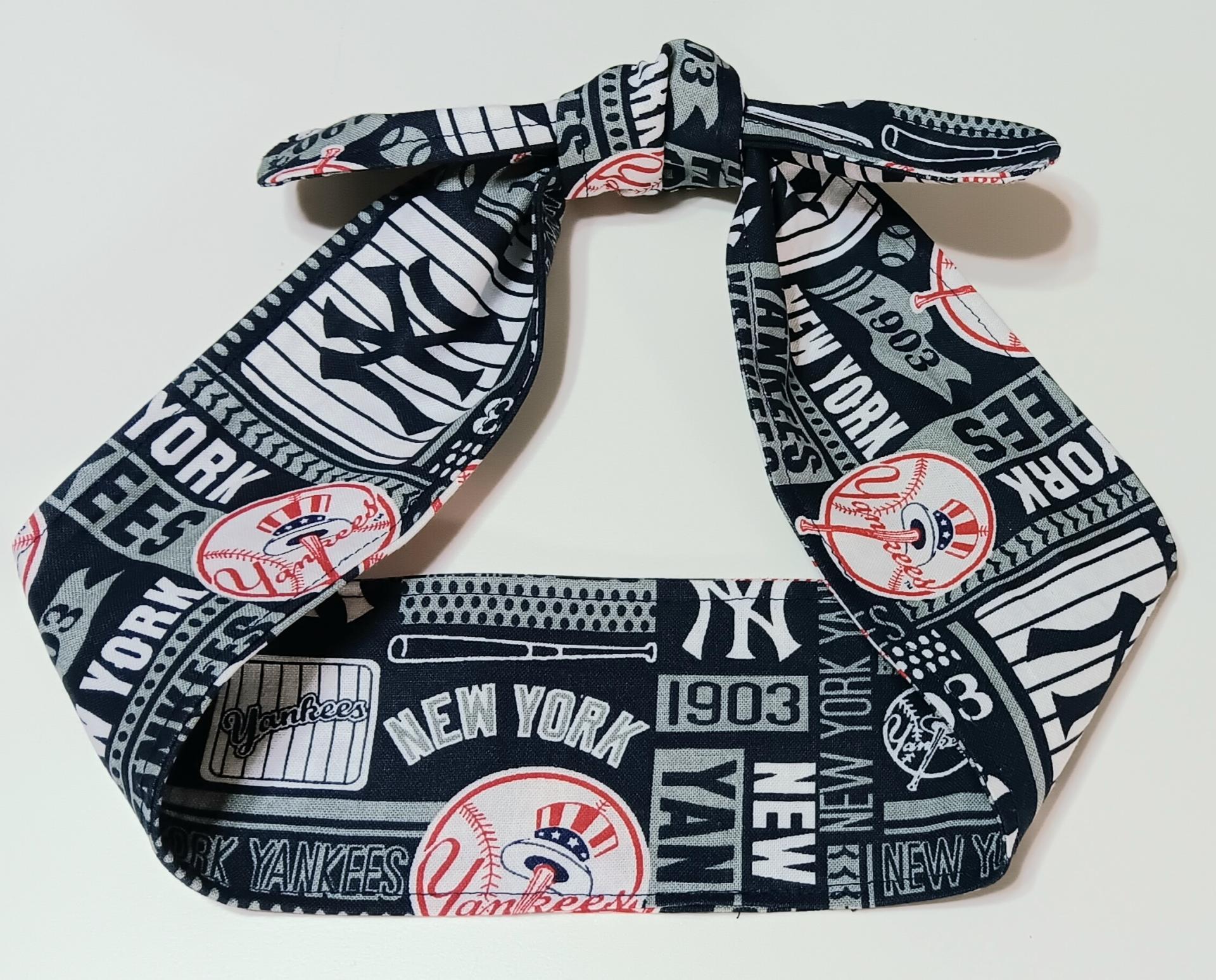 3” Wide NY Yankees headband, self tie, hair wrap, pin up style, hair tie, retro style, rockabilly, handmade, New York Yankees