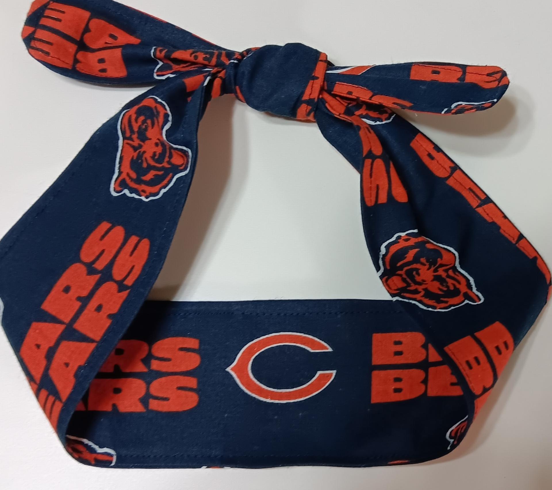 3” wide Chicago Bears headband, self tie, hair tie, pin up style, scarf, bandana, retro style, rockabilly, handmade