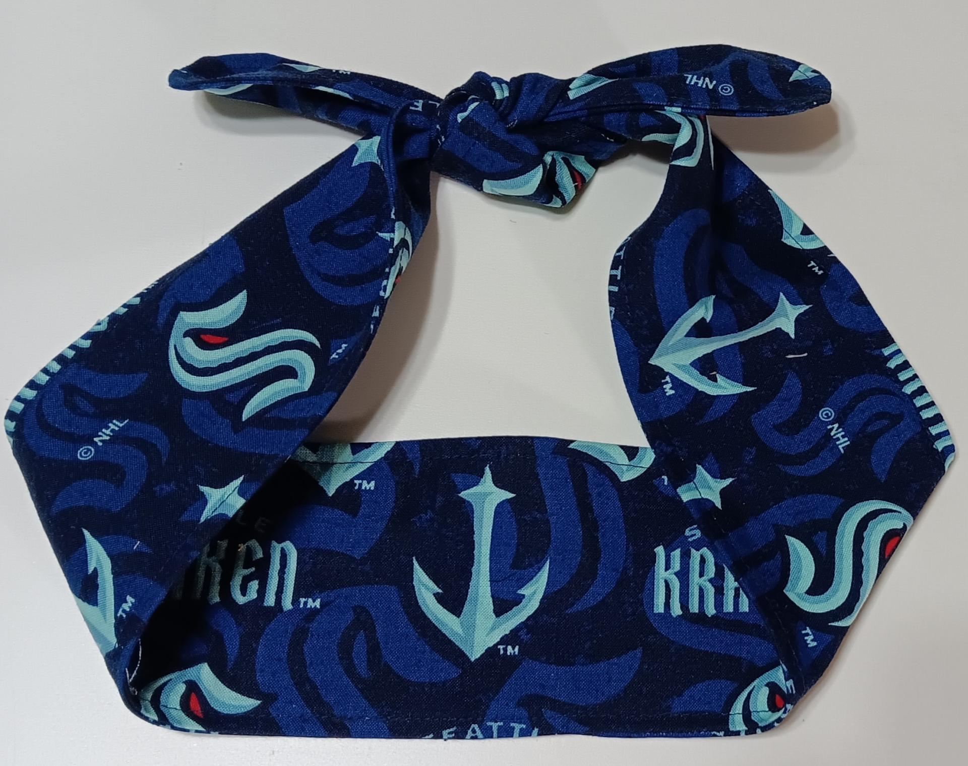 3” Wide Seattle Kraken Headband, handmade, hair wrap, pin up, hair tie, neck scarf, retro style, rockabilly