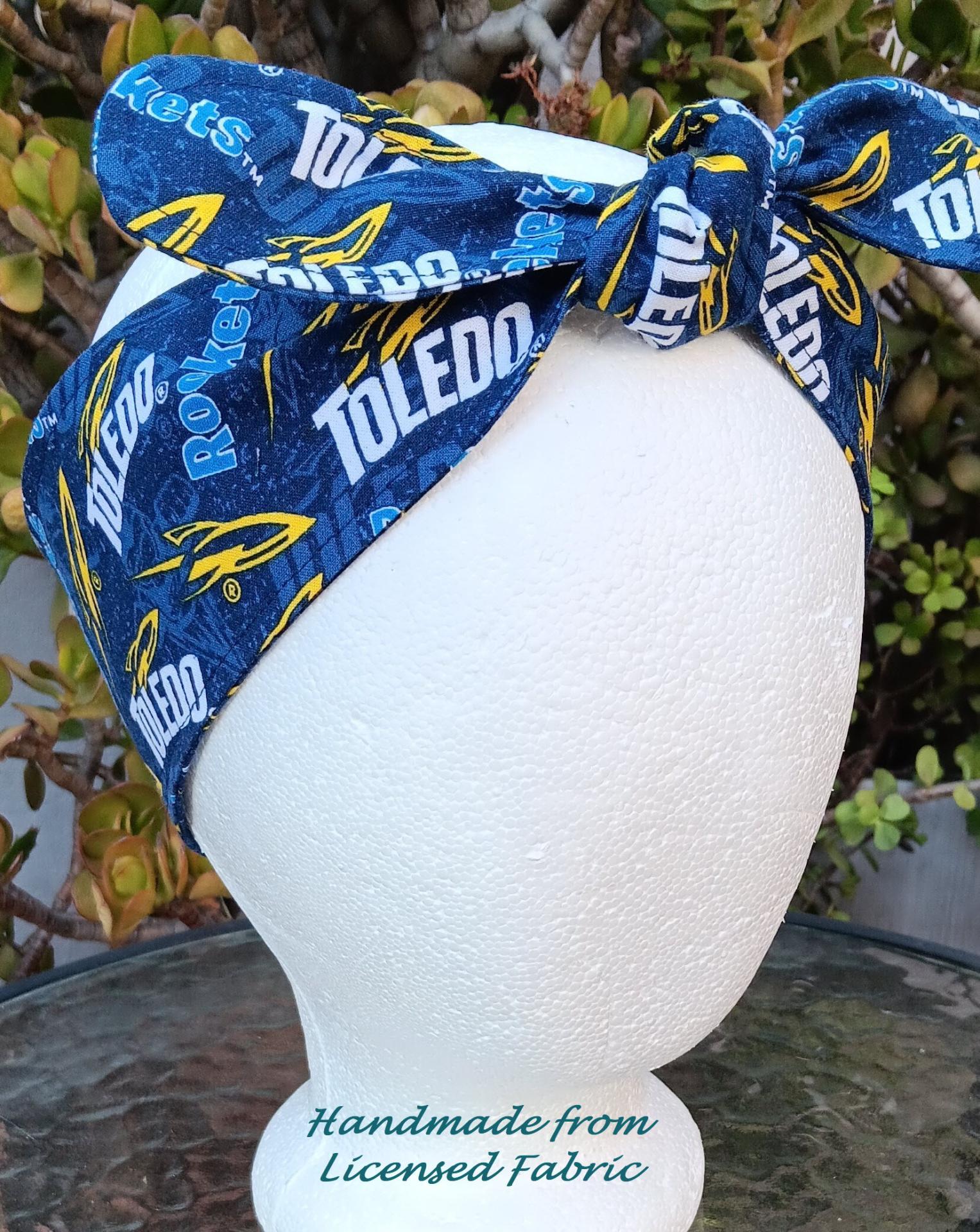 3” Wide University of Toledo Rockets headband, hair wrap, pin up, hair tie, neck scarf, retro, hat accessory, handmade