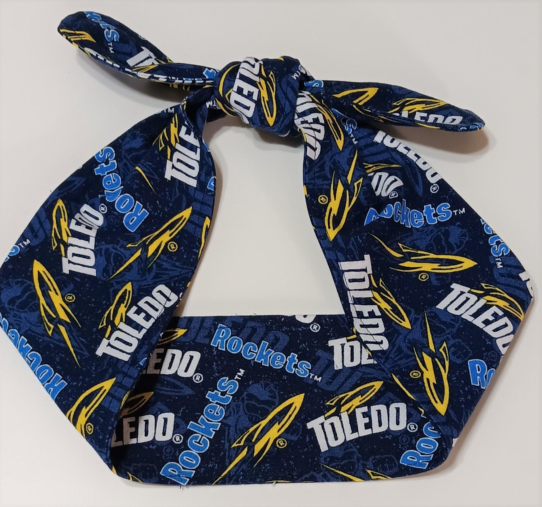 3” Wide University of Toledo Rockets headband, hair wrap, pin up, hair tie, neck scarf, retro, hat accessory, handmade