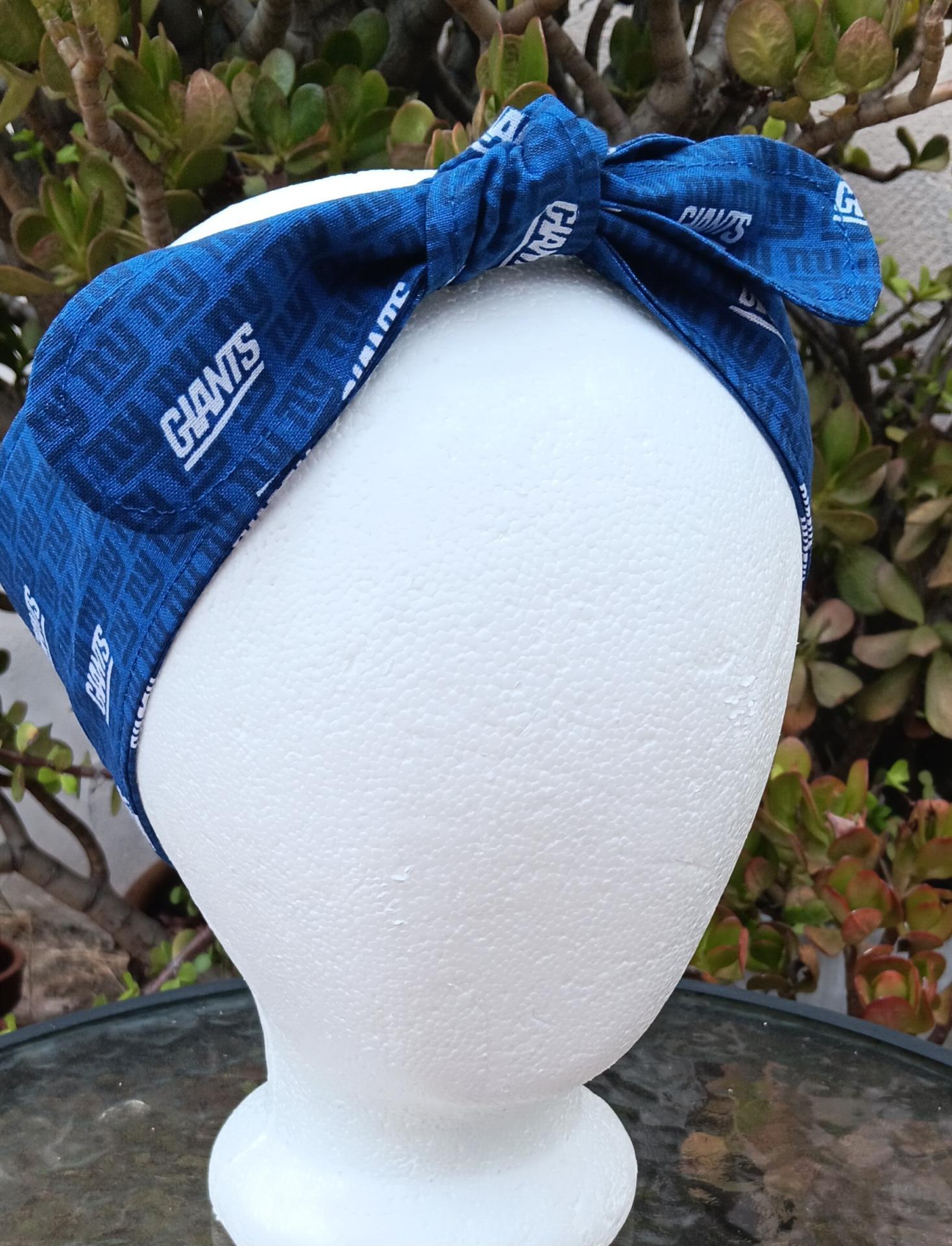 3” Wide NY Giants headband, hair wrap, handmade, pin up, hair tie, retro, rockabilly, New York Giants football