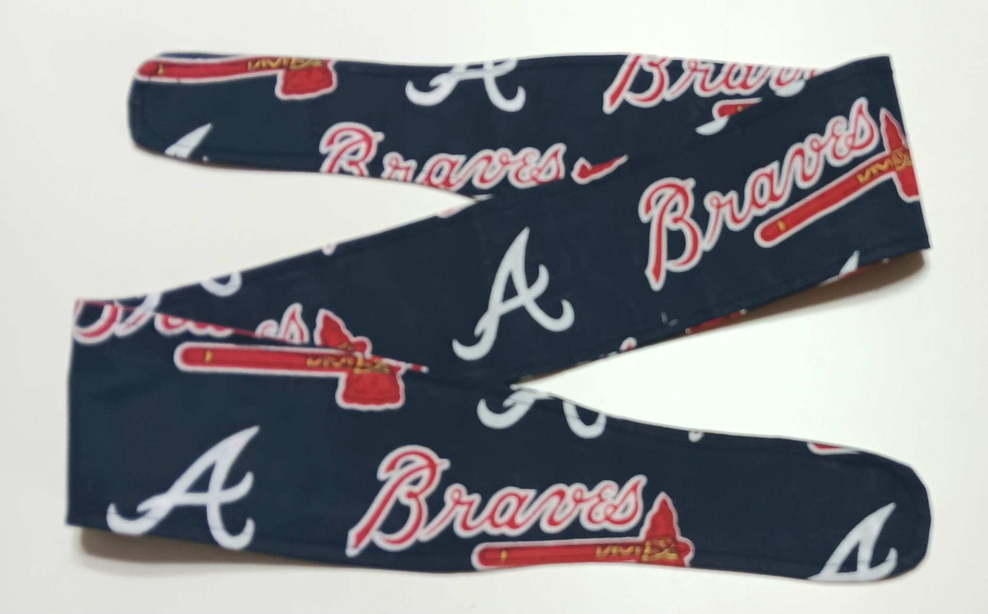 3” wide Atlanta Braves self tie fabric headband, hair tie, hair wrap, pin up style, scarf, rockabilly style, handmade