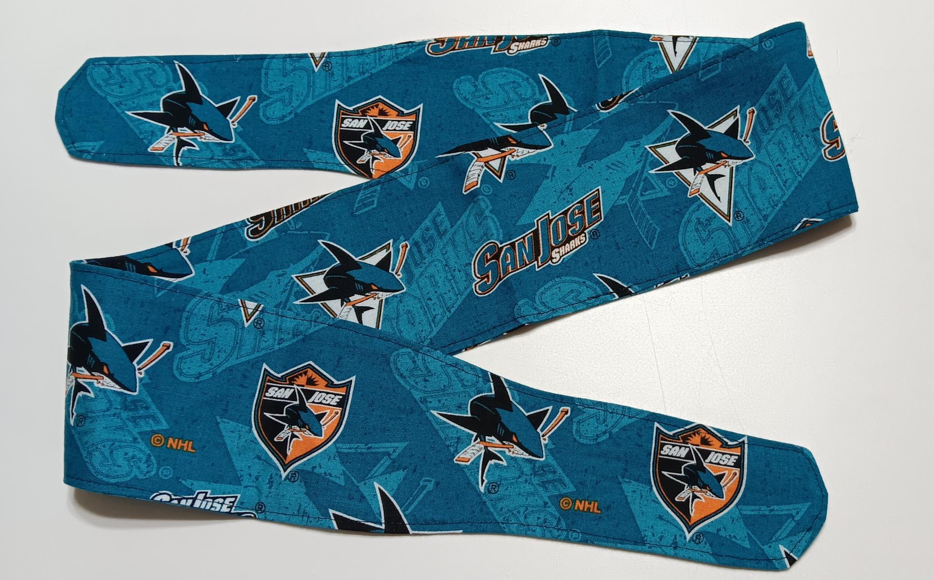 3” wide San Jose SJ Sharks hair tie, hair wrap, headband, head wrap, pin up, self tie, scarf, retro, rockabilly, handmade