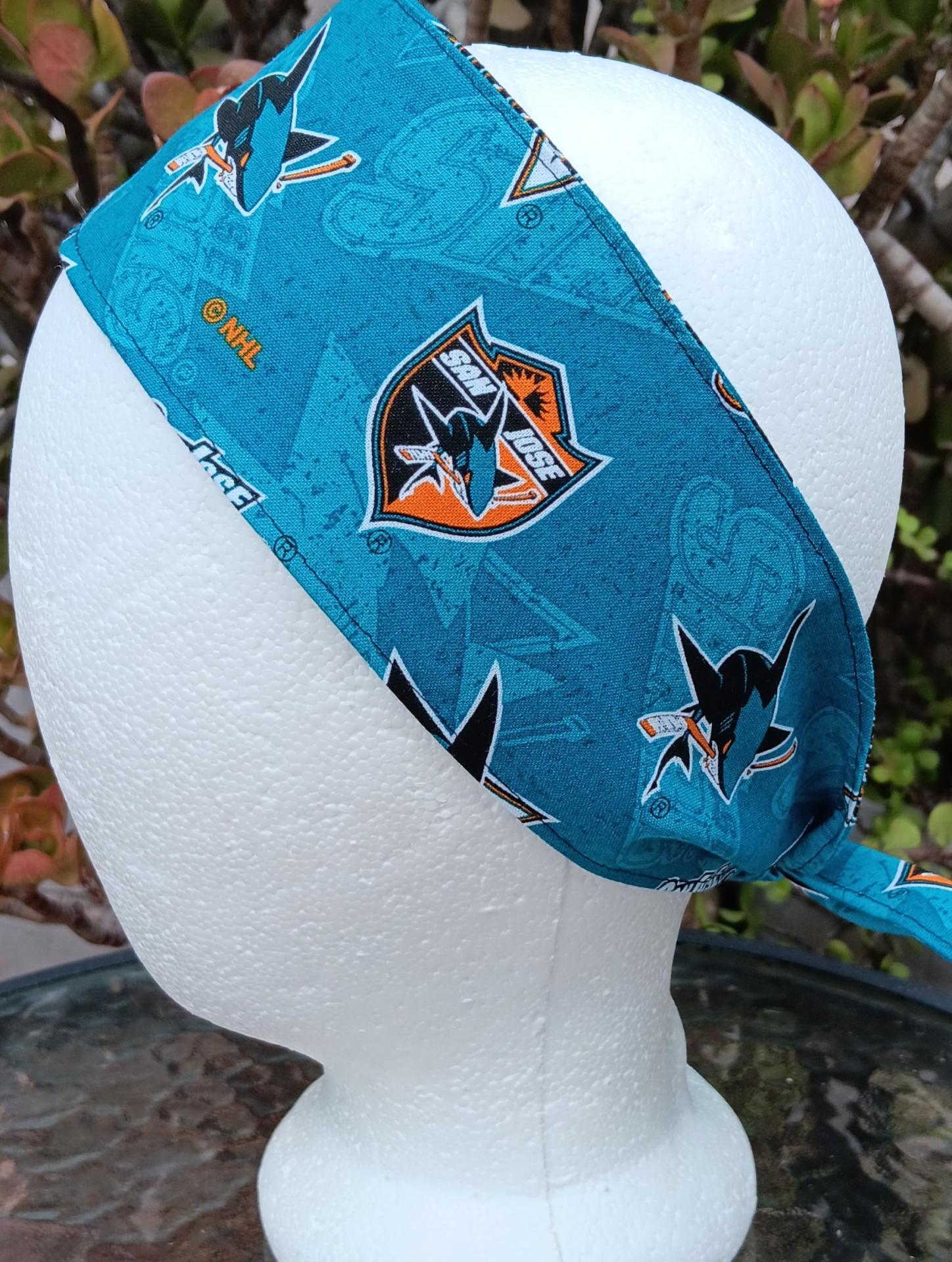 3” wide San Jose SJ Sharks hair tie, hair wrap, headband, head wrap, pin up, self tie, scarf, retro, rockabilly, handmade