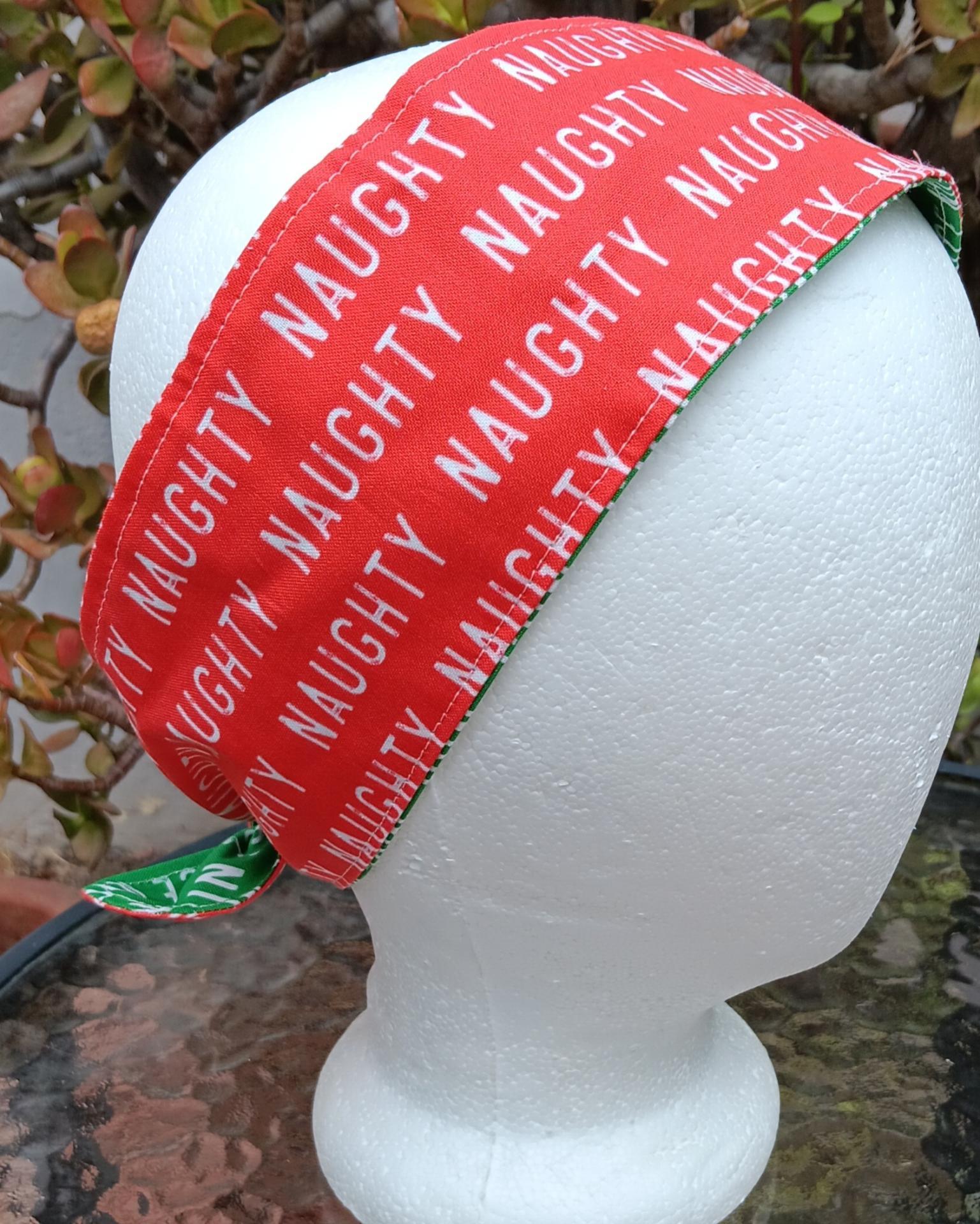 3” Wide Christmas Headband, Naughty or Nice, Reversible, hair tie, hair wrap, pin up style, stocking stuffer