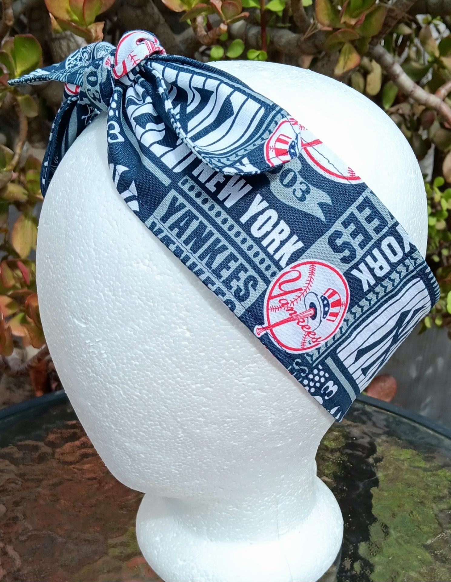 3” Wide NY Yankees headband, self tie, hair wrap, pin up style, hair tie, retro style, rockabilly, handmade, New York Yankees