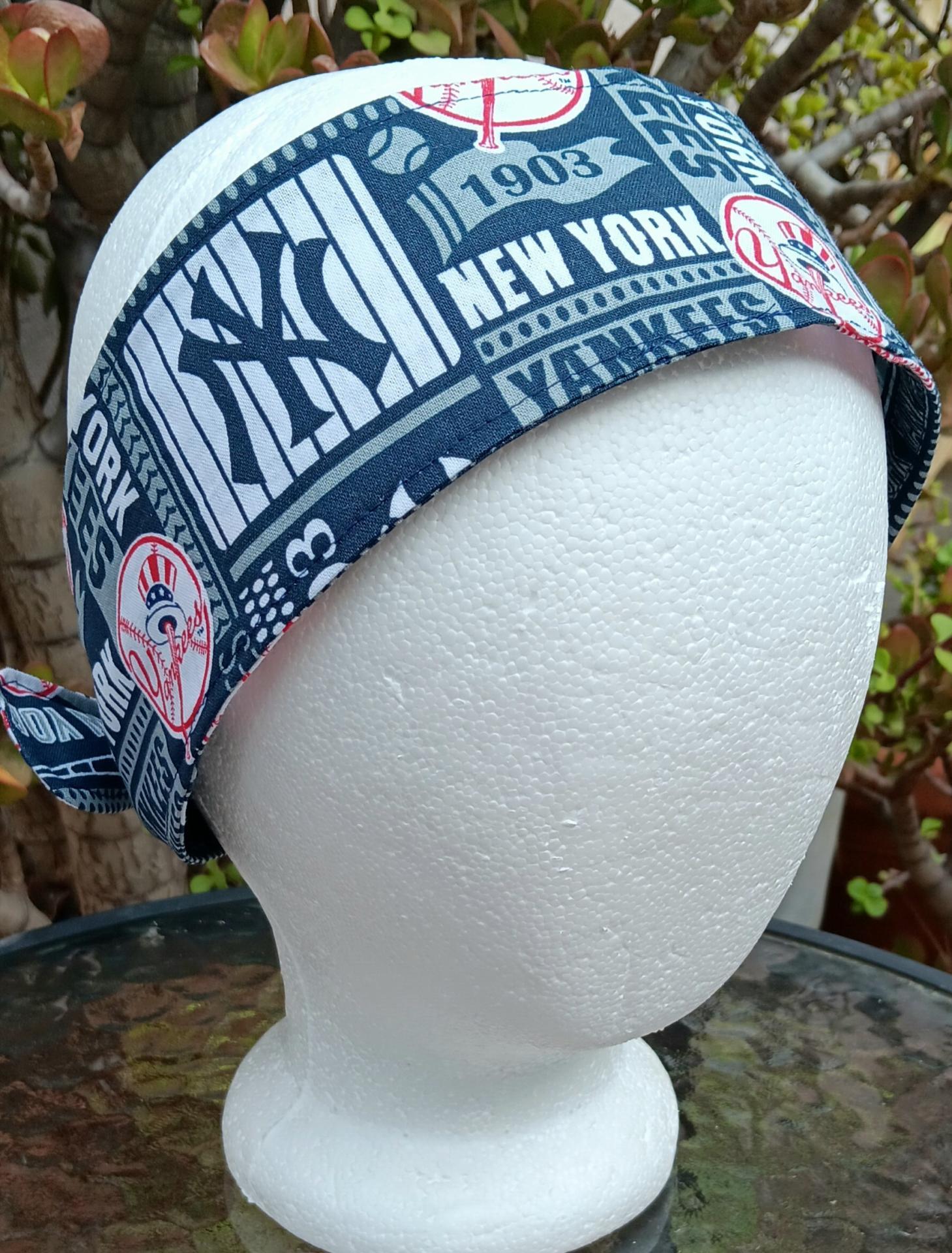 3” Wide NY Yankees headband, self tie, hair wrap, pin up style, hair tie, retro style, rockabilly, handmade, New York Yankees