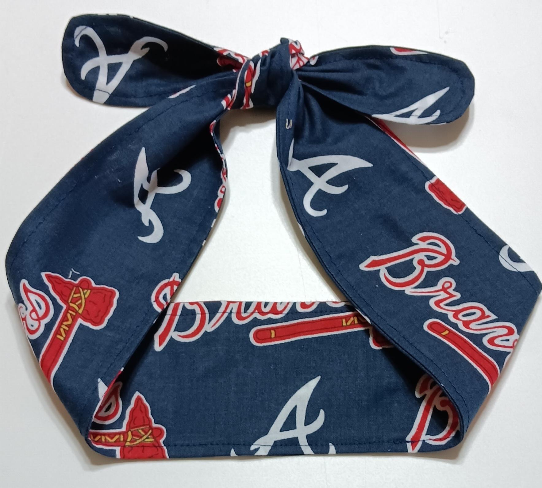 3” wide Atlanta Braves self tie fabric headband, hair tie, hair wrap, pin up style, scarf, rockabilly style, handmade