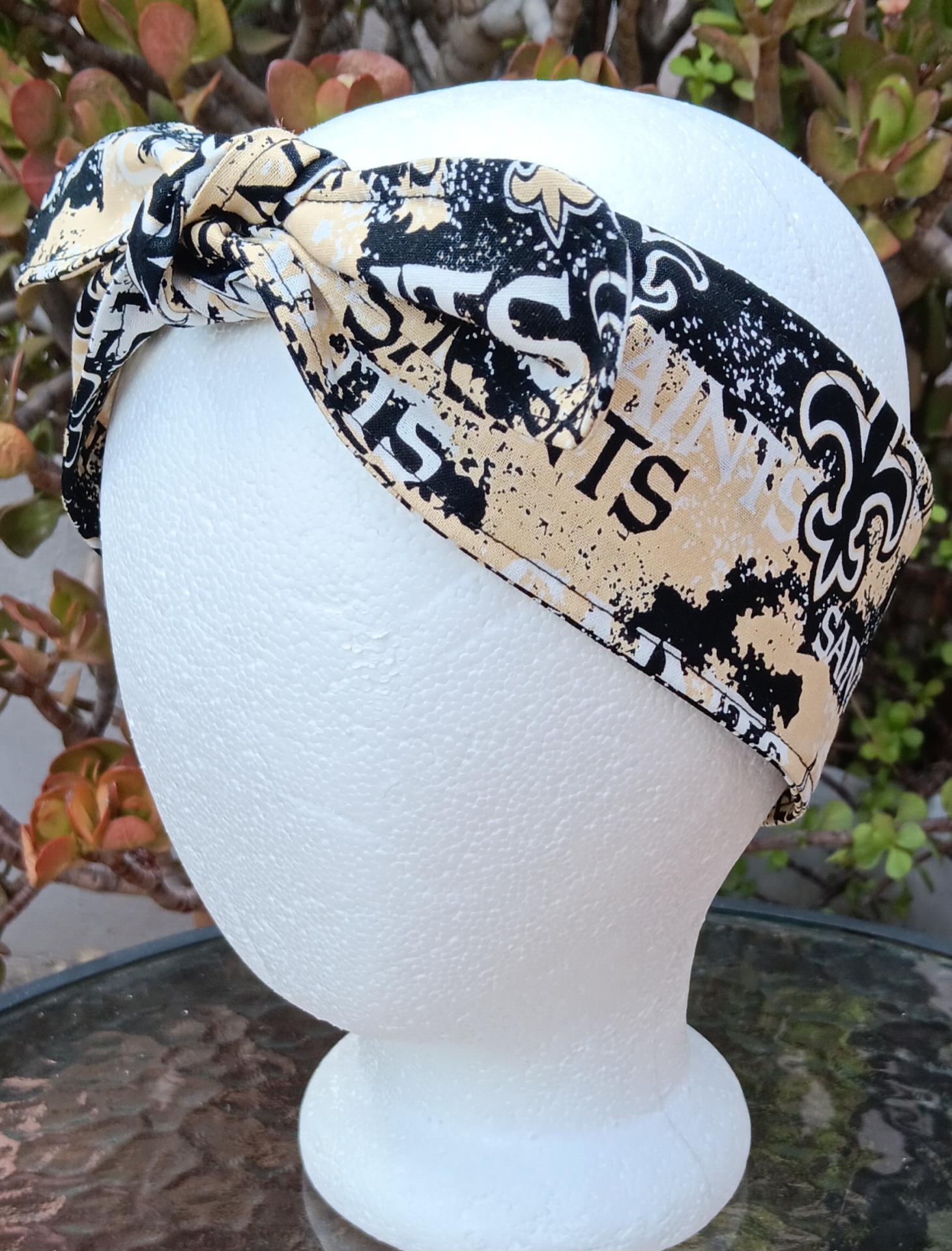 3” Wide New Orleans Saints headband, hair wrap, self tie, pin up style, scarf, bandana, retro style, rockabilly, Louisiana