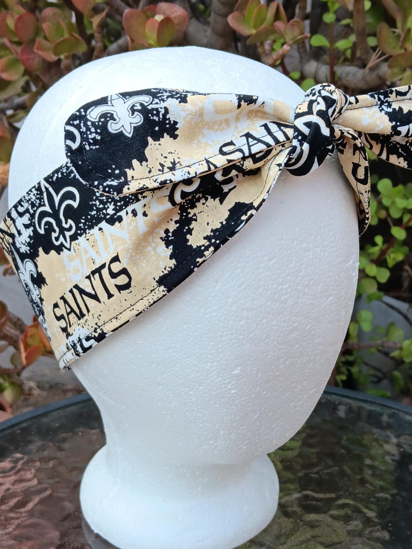 3” Wide New Orleans Saints headband, hair wrap, self tie, pin up style, scarf, bandana, retro style, rockabilly, Louisiana