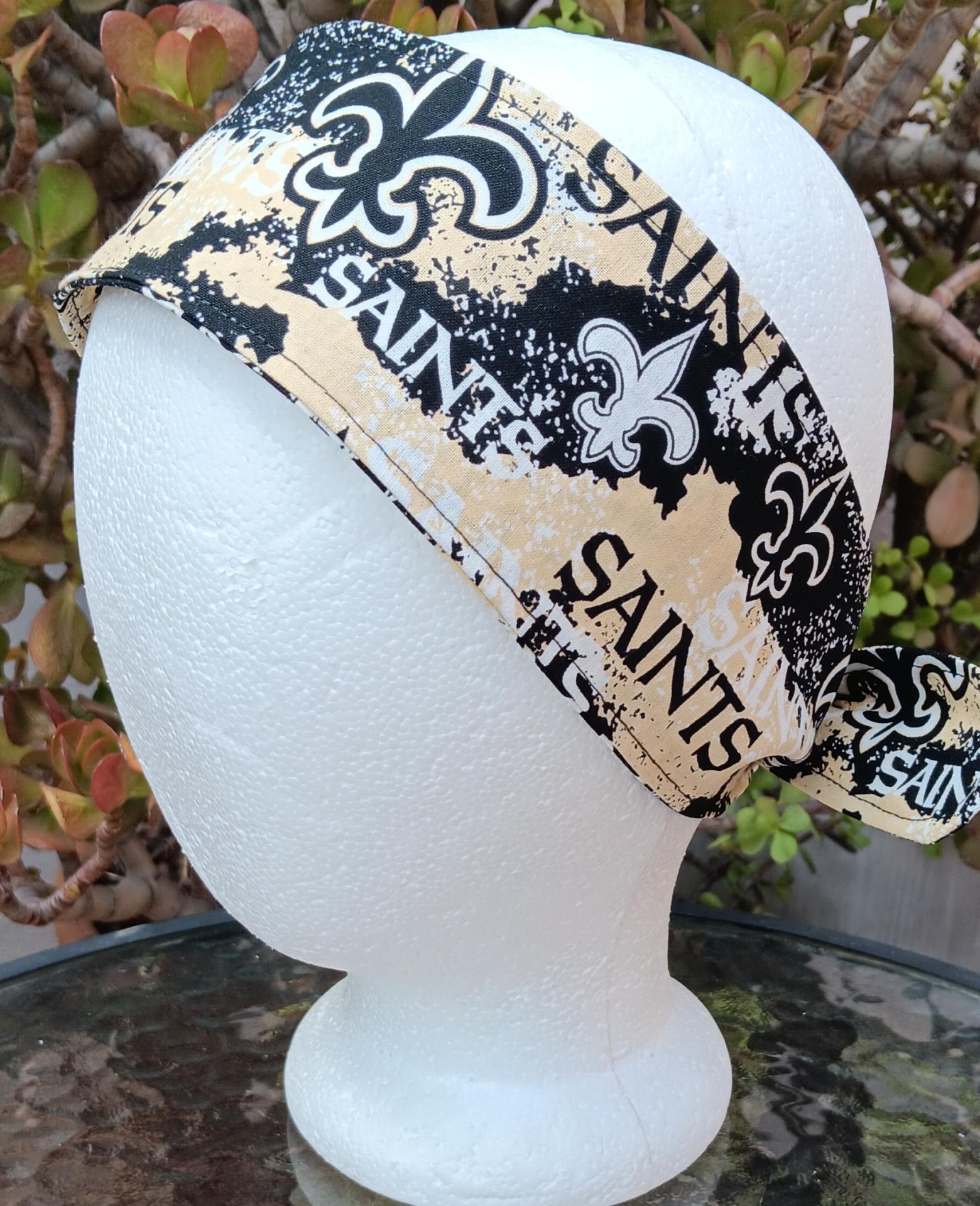 3” Wide New Orleans Saints headband, hair wrap, self tie, pin up style, scarf, bandana, retro style, rockabilly, Louisiana