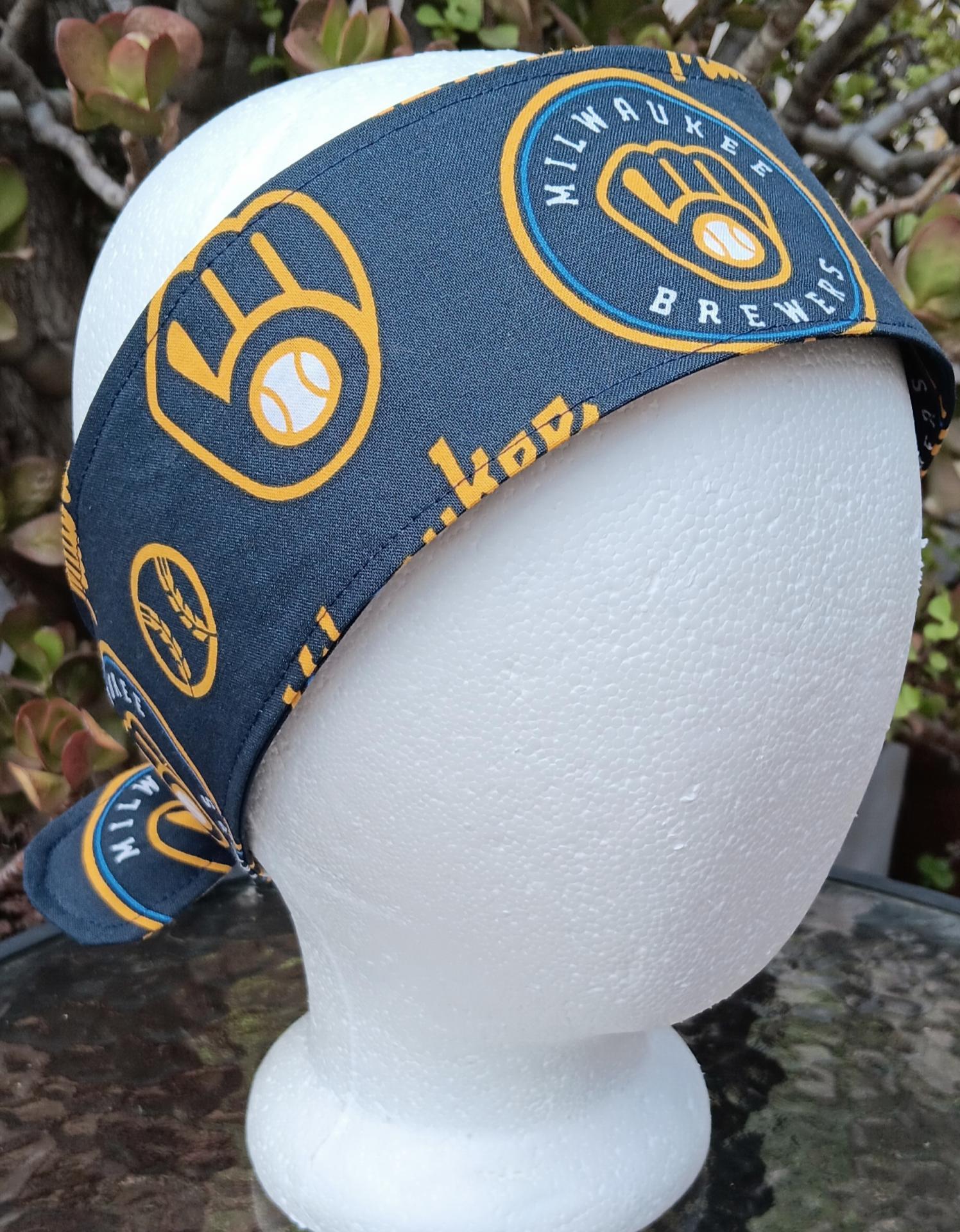 3” Wide Milwaukee Brewers Headband, hair wrap, pin up, hair tie, top knot, retro style hair accessory, scarf, rockabilly, handmade 