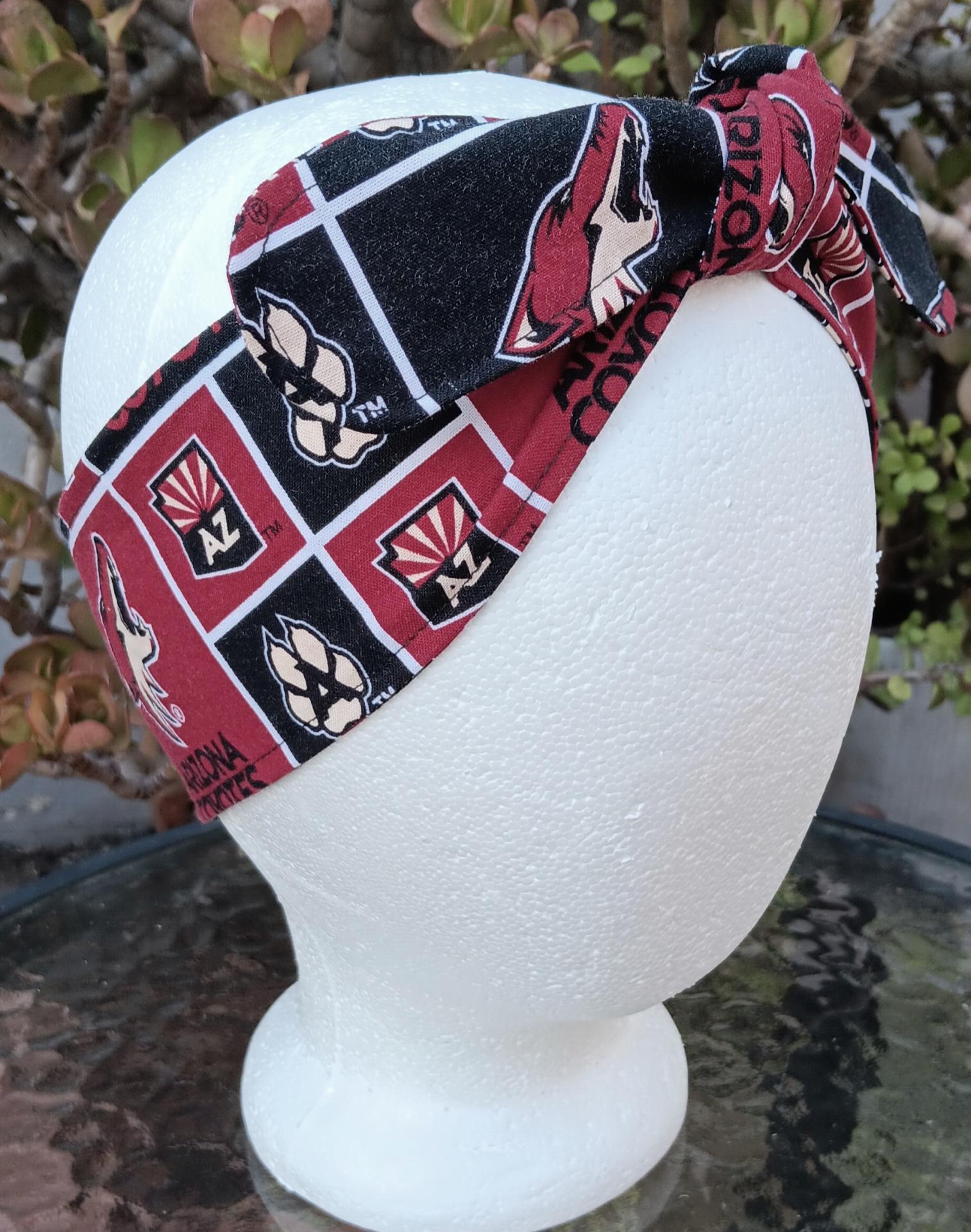 3” Wide Arizona Coyotes headband, self tie, hair wrap, pin up style, hair tie, retro style, rockabilly, handmade