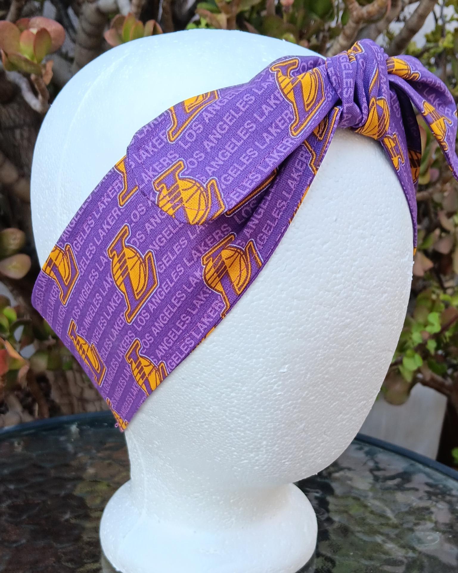 3” Wide Los Angeles Lakers headband, self tie, hair wrap, pin up style, hair tie, retro style, bandana, handmade