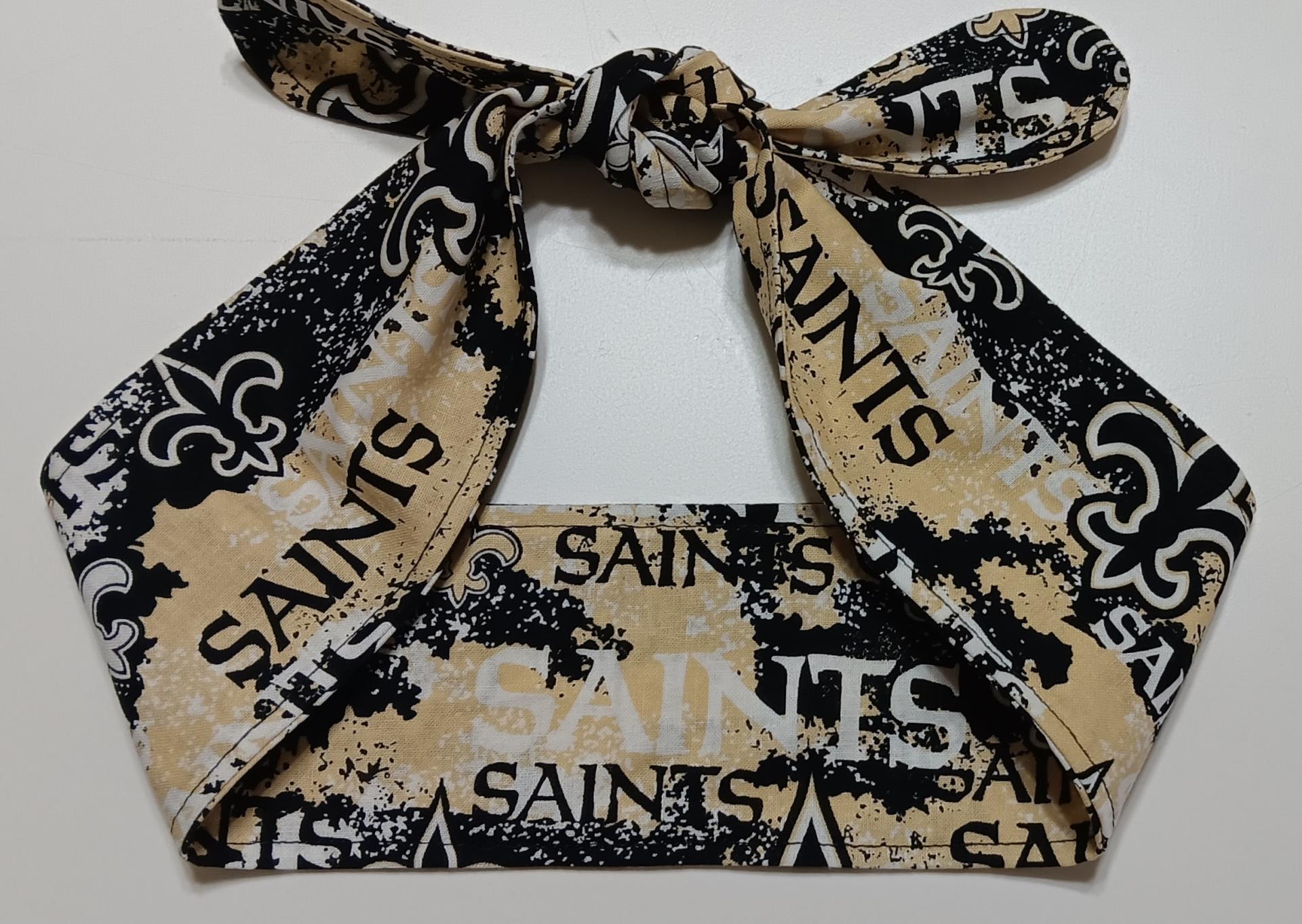 3” Wide New Orleans Saints headband, hair wrap, self tie, pin up style, scarf, bandana, retro style, rockabilly, Louisiana