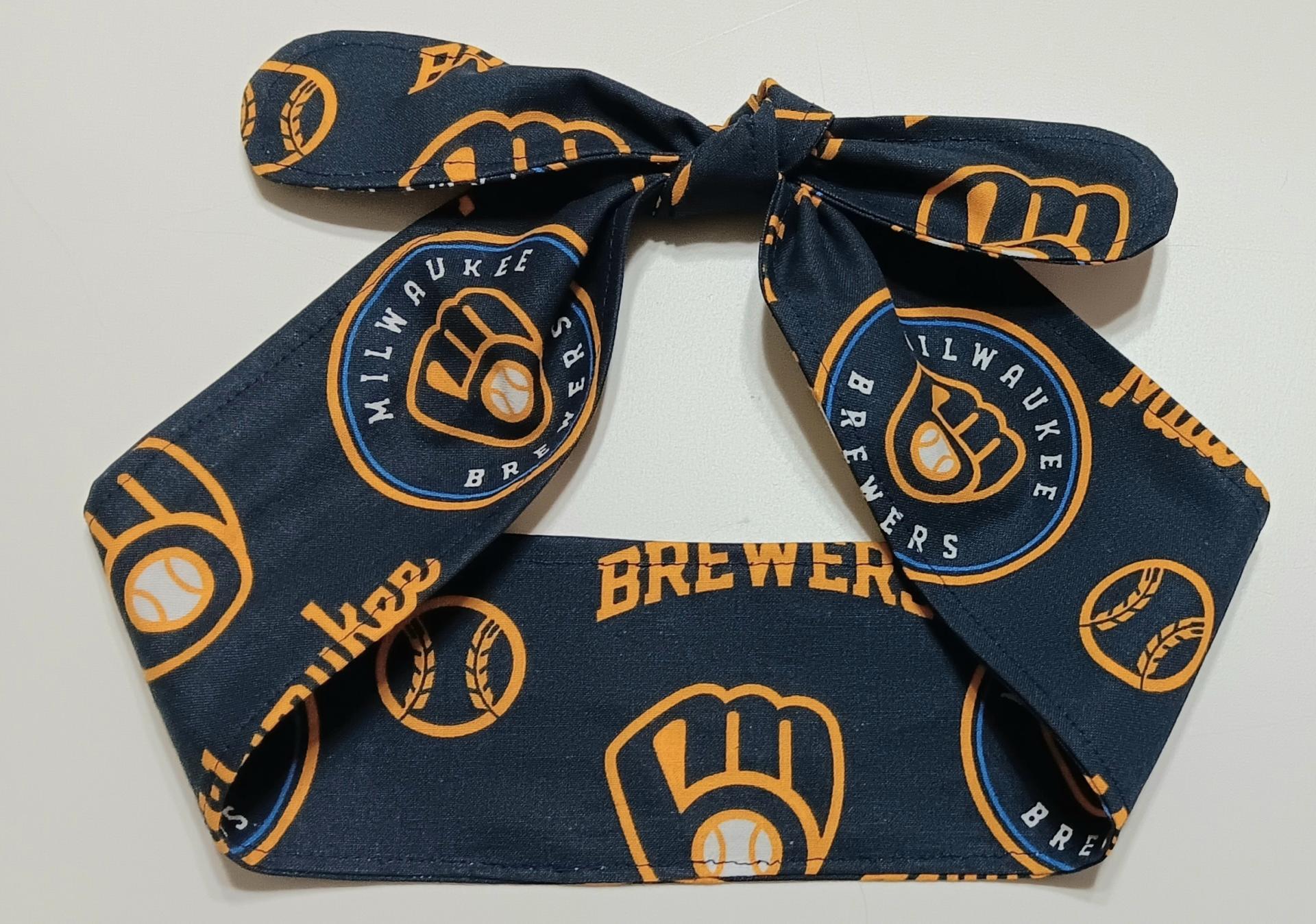 3” Wide Milwaukee Brewers Headband, hair wrap, pin up, hair tie, top knot, retro style hair accessory, scarf, rockabilly, handmade 