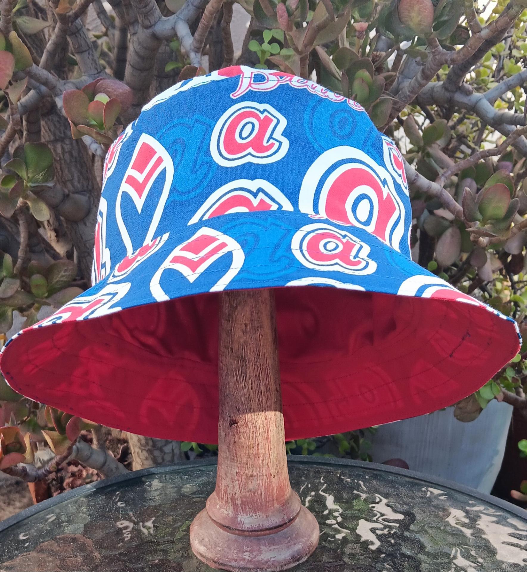Atlanta Braves Bucket Hat, Throwback, Reversible to Red,  Sizes S-XXL, fishing hat, sun hat, floppy hat, handmade