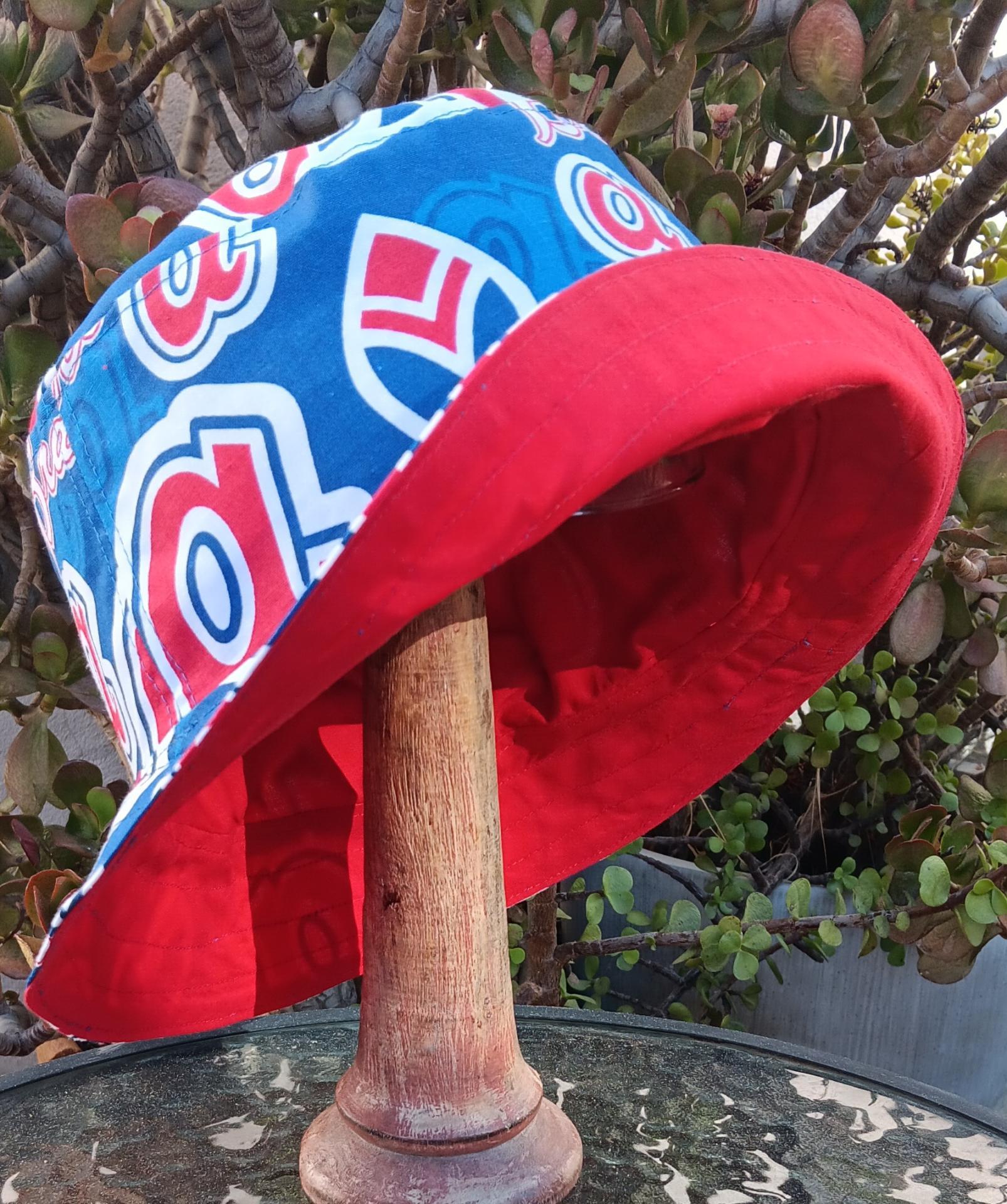 Atlanta Braves Bucket Hat, Throwback, Reversible to Red,  Sizes S-XXL, fishing hat, sun hat, floppy hat, handmade