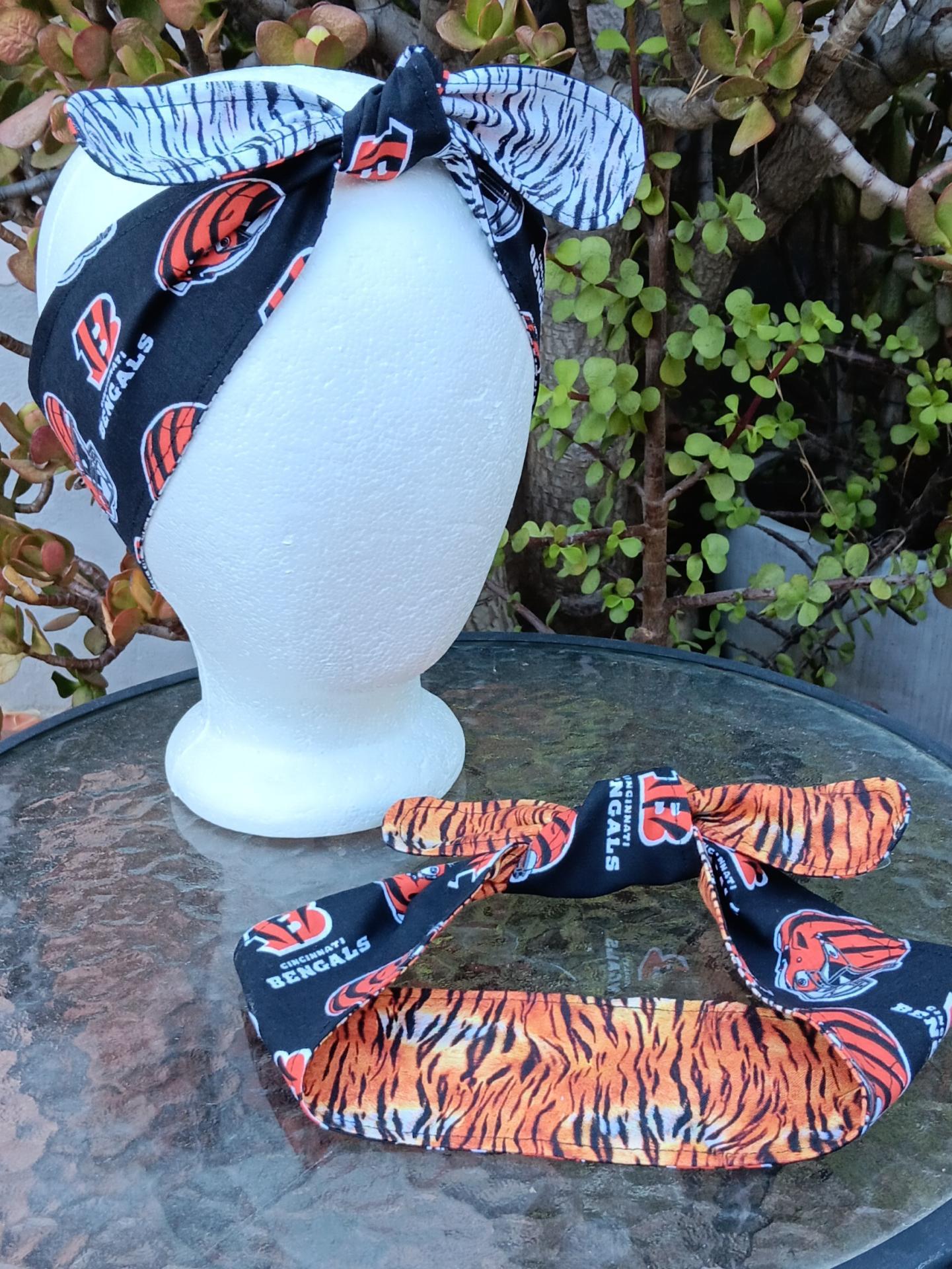 3” Wide Cincinnati Bengals & Tiger Stripe headband, hair wrap, head wrap, hair tie, pin up style, rockabilly, handmade