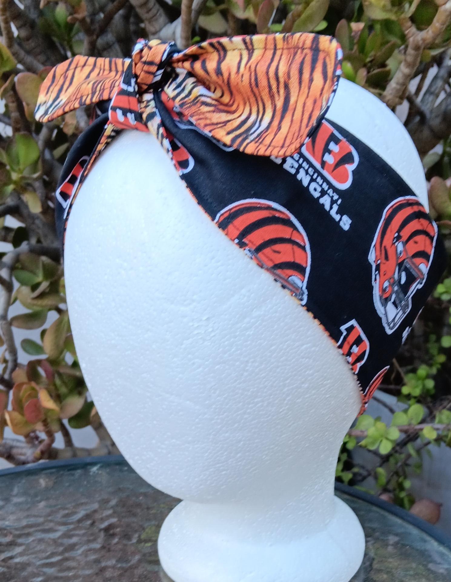 3” Wide Cincinnati Bengals & Tiger Stripe headband, hair wrap, head wrap, hair tie, pin up style, rockabilly, handmade