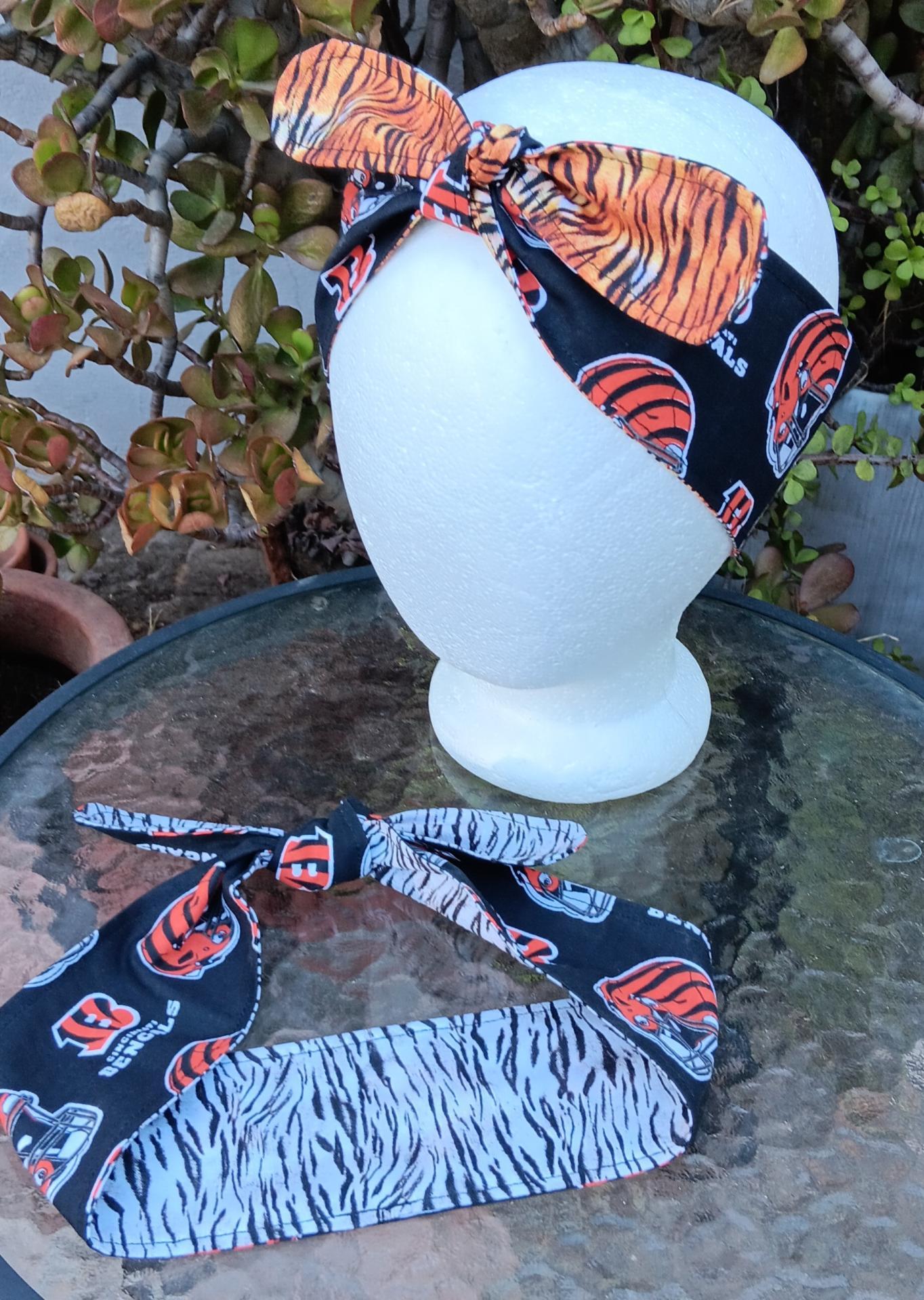 3” Wide Cincinnati Bengals & Tiger Stripe headband, hair wrap, head wrap, hair tie, pin up style, rockabilly, handmade