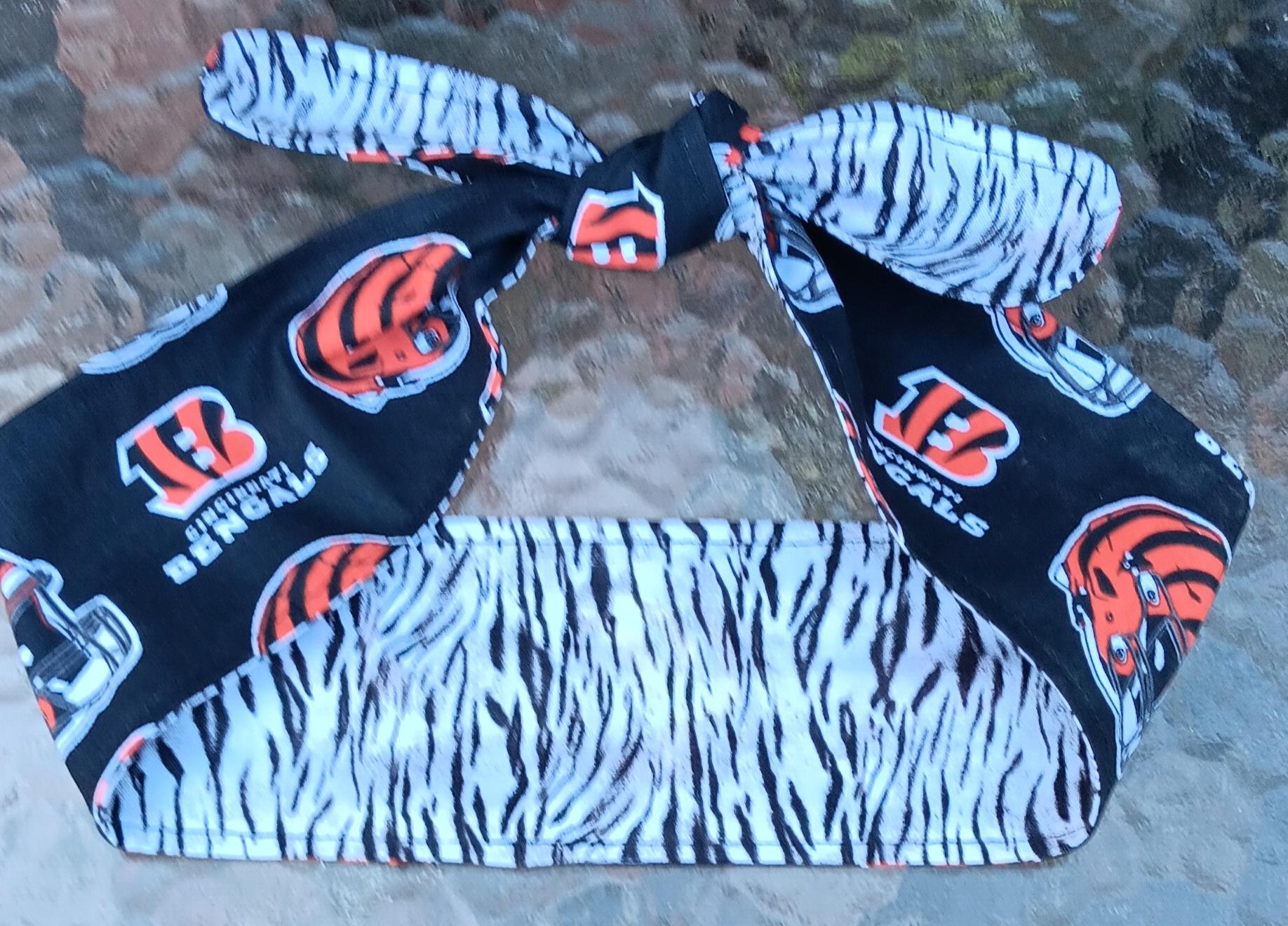 3” Wide Cincinnati Bengals & Tiger Stripe headband, hair wrap, head wrap, hair tie, pin up style, rockabilly, handmade