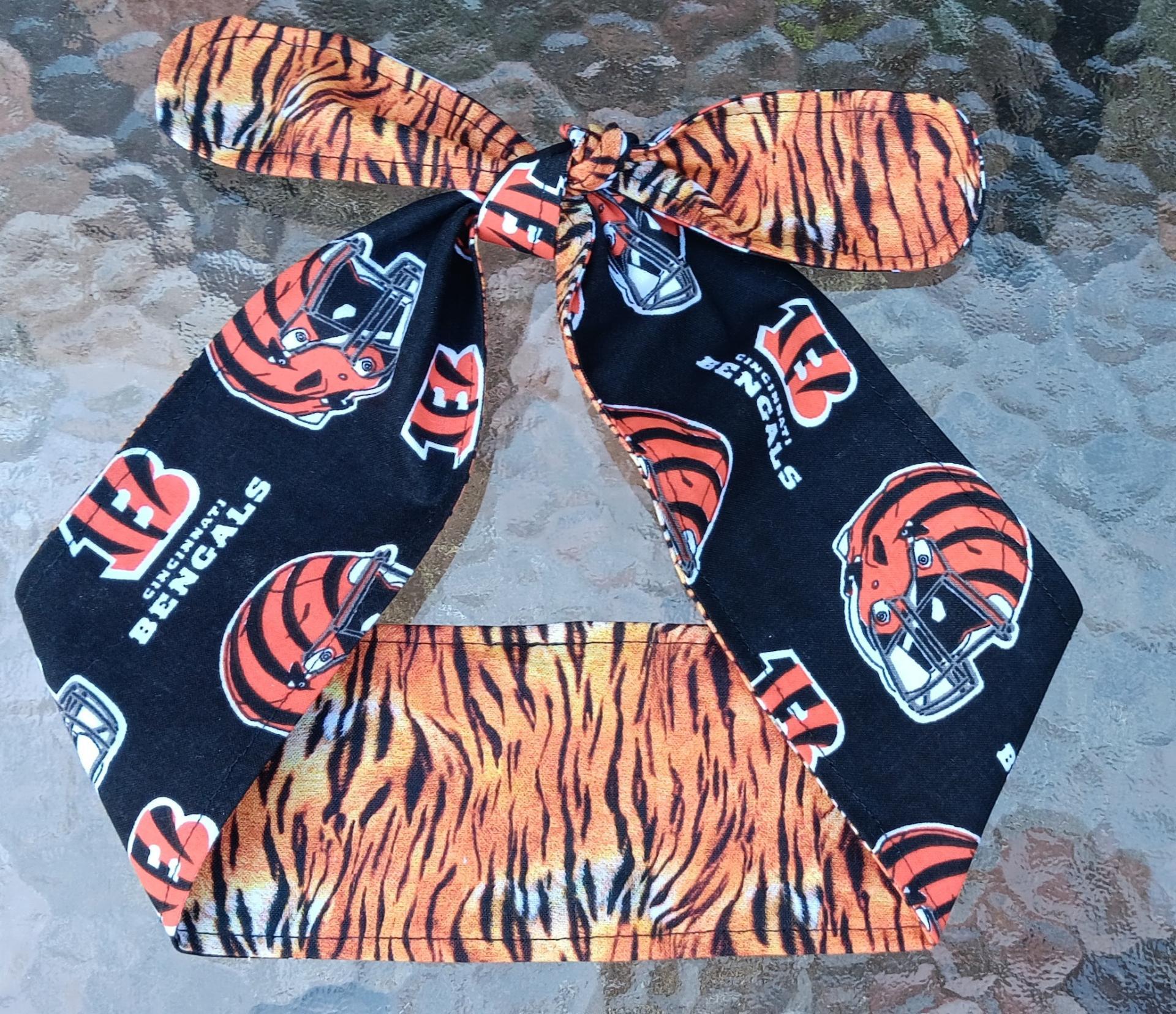 3” Wide Cincinnati Bengals & Tiger Stripe headband, hair wrap, head wrap, hair tie, pin up style, rockabilly, handmade
