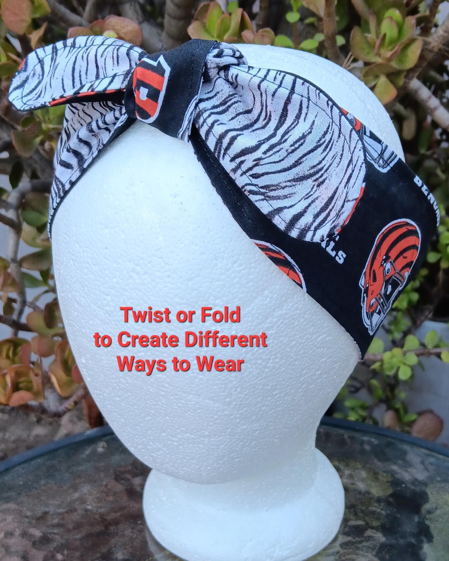 3” Wide Cincinnati Bengals & Tiger Stripe headband, hair wrap, head wrap, hair tie, pin up style, rockabilly, handmade