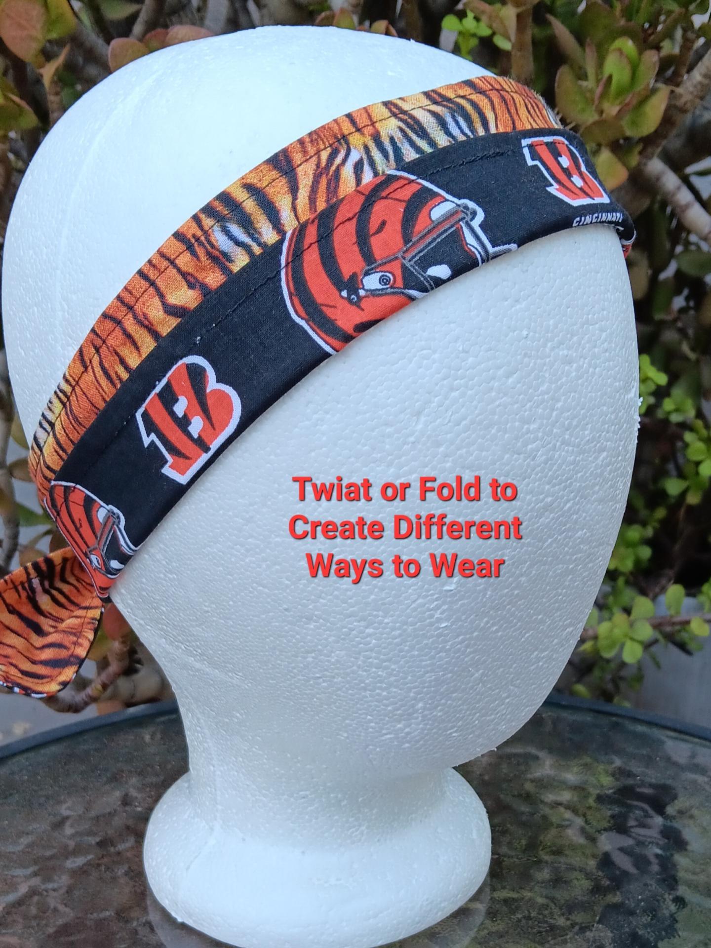 3” Wide Cincinnati Bengals & Tiger Stripe headband, hair wrap, head wrap, hair tie, pin up style, rockabilly, handmade