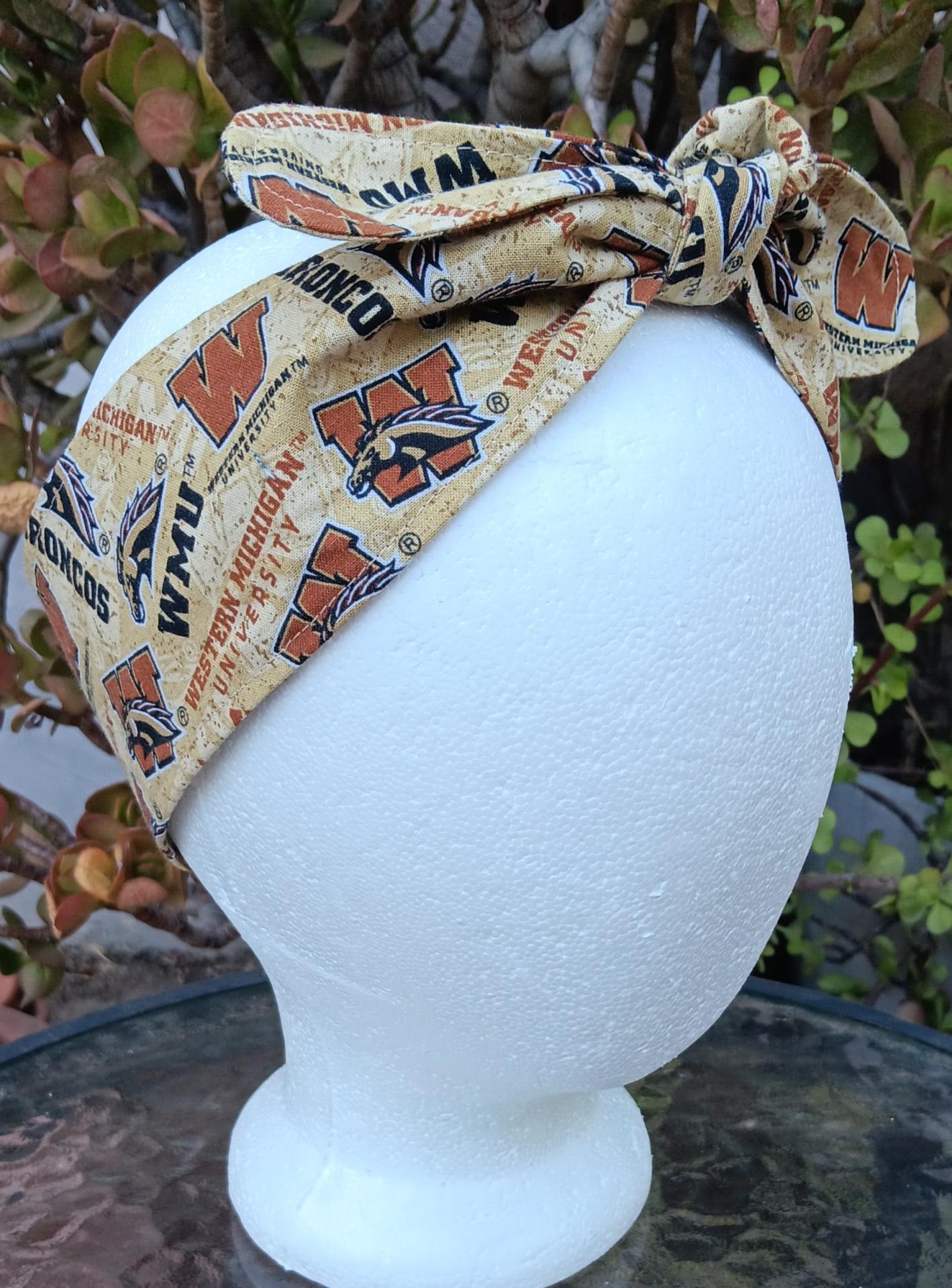 3” Wide Western Michigan University headband, hair wrap, hair tie, head wrap, pin up style, retro, rockabilly, WMU Broncos scarf, handmade