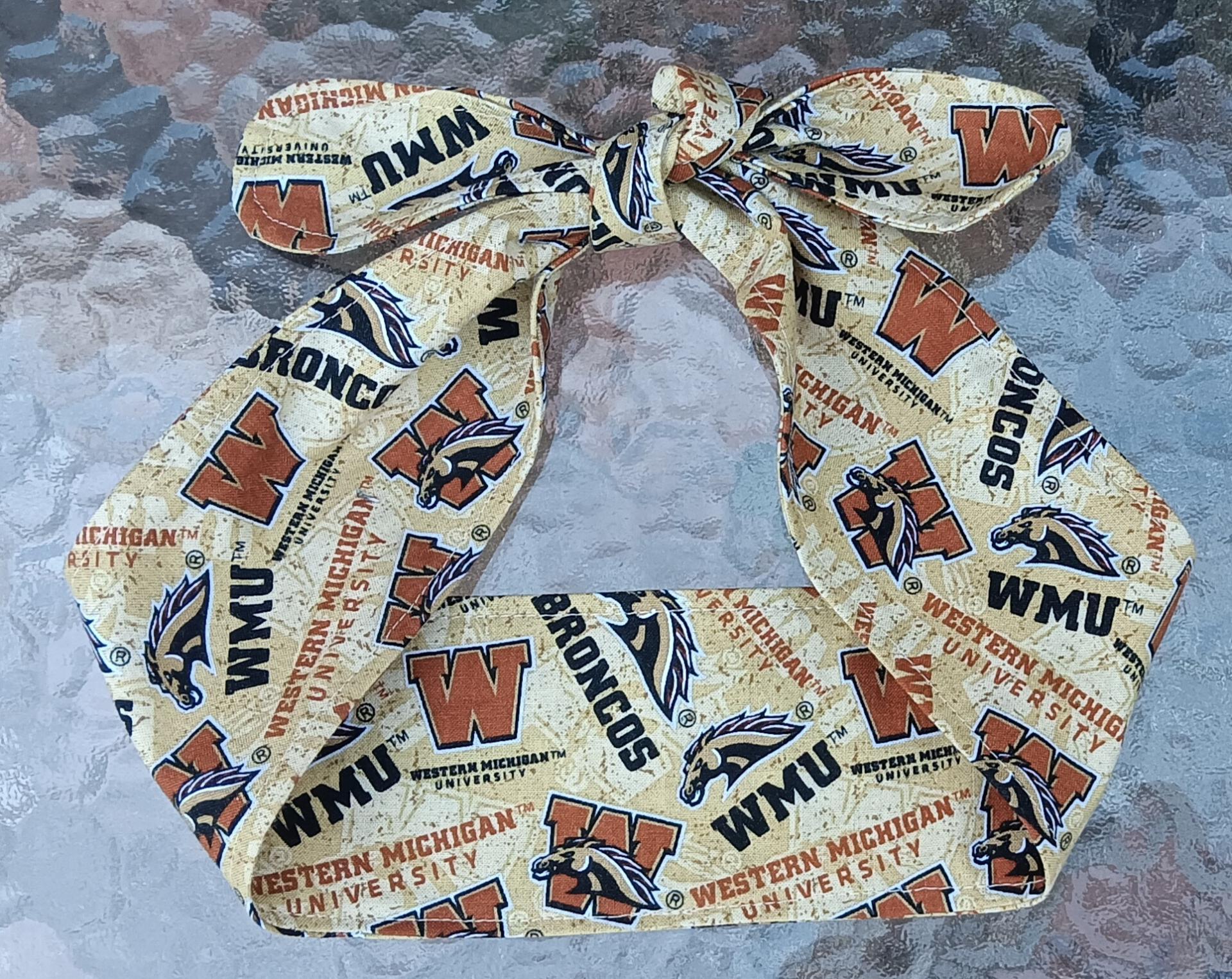 3” Wide Western Michigan University headband, hair wrap, hair tie, head wrap, pin up style, retro, rockabilly, WMU Broncos scarf, handmade