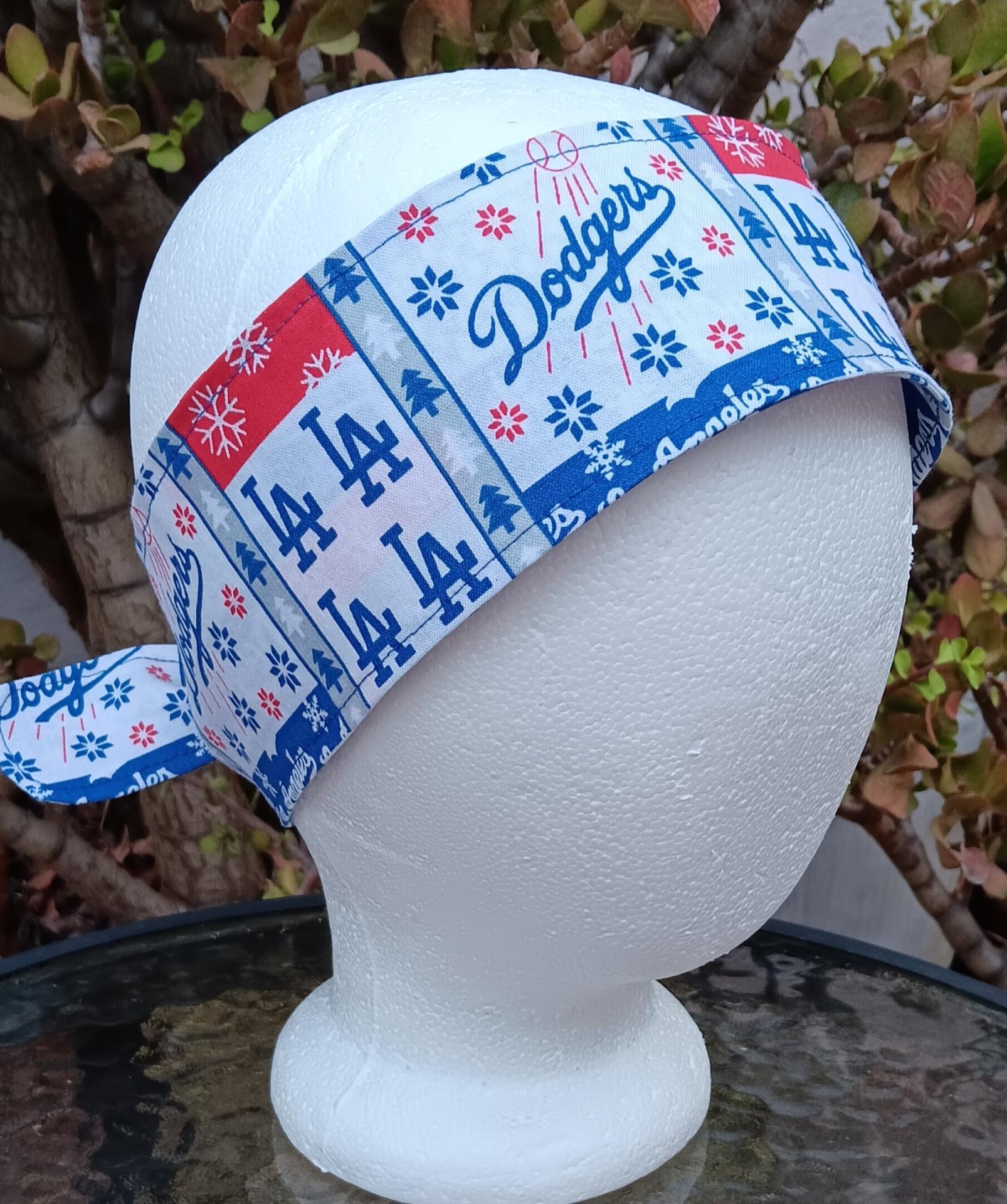 3” Wide LA Dodgers headband, self-tie, Christmas winter theme, handmade, hair tie, scarf, pin up style, hair wrap, retro style, rockabilly