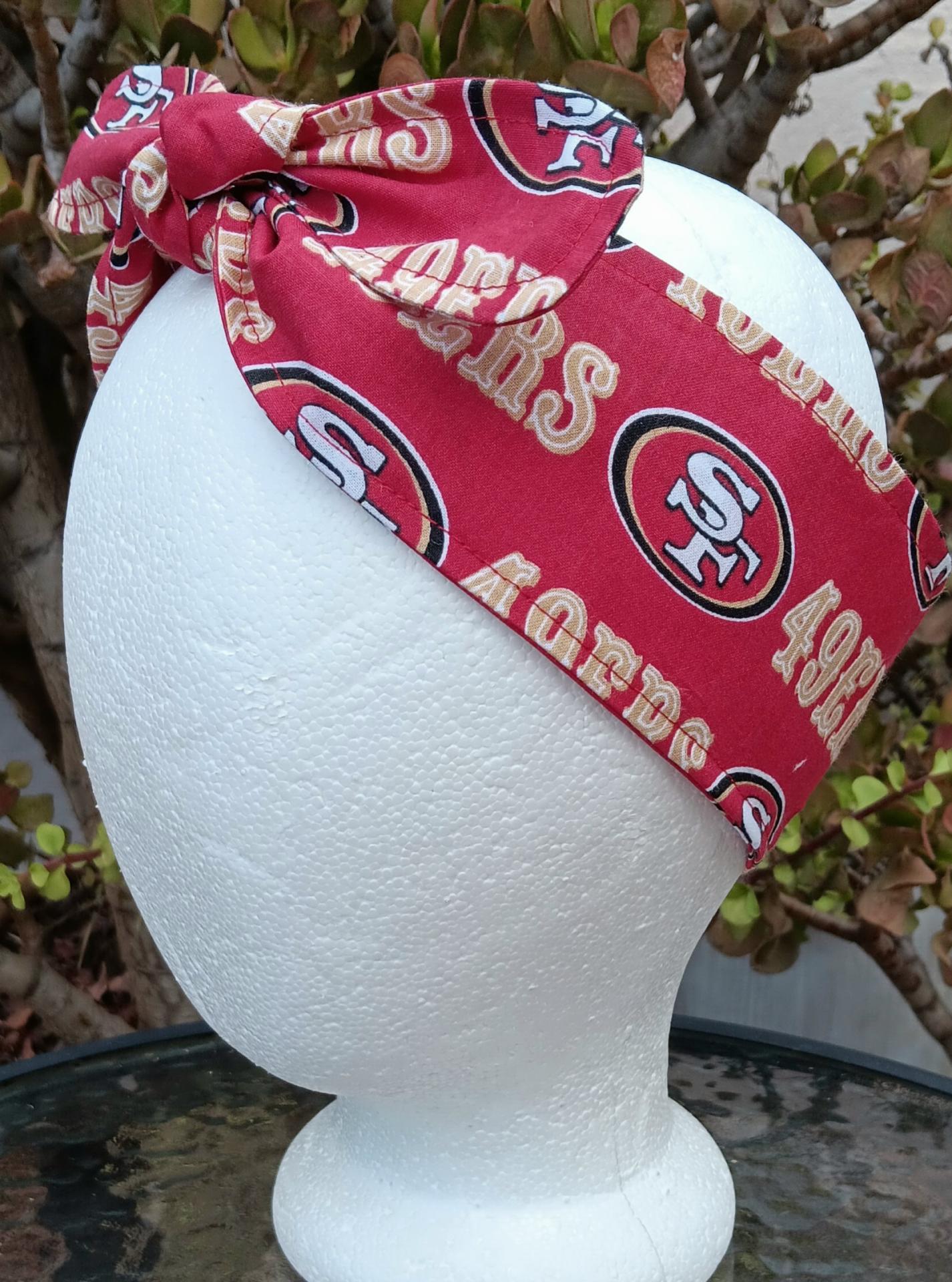 3” Wide San Francisco 49ers headband, handmade, Niners bandana, pin up style hair tie, retro style, rockabilly, head scarf, red or black