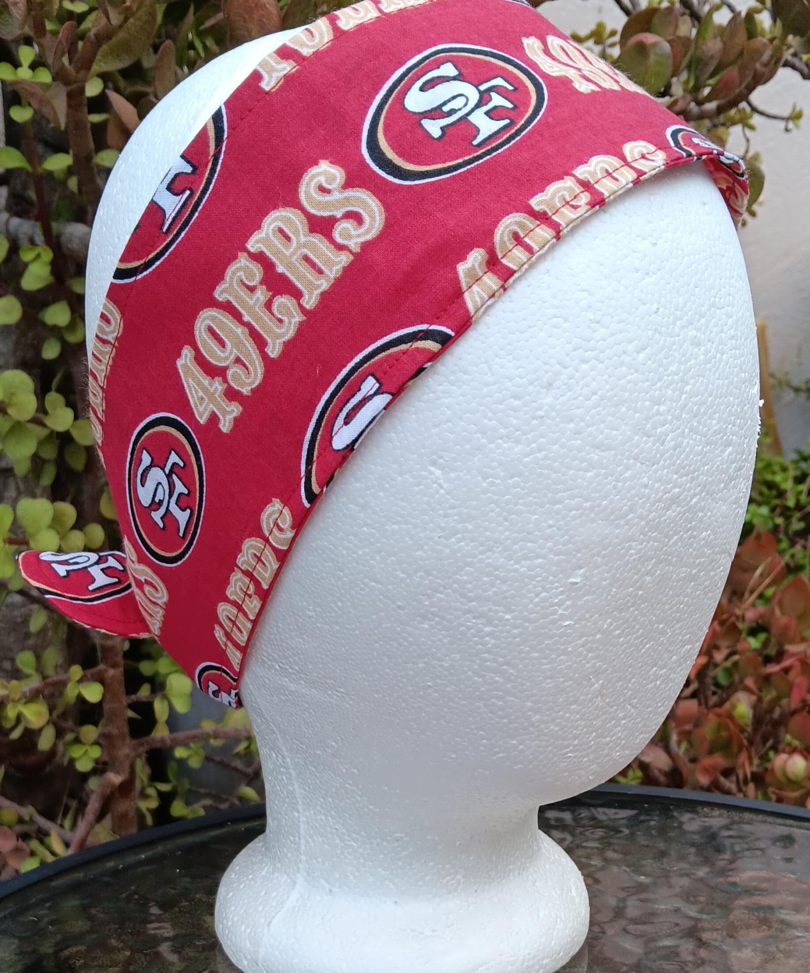 3” Wide San Francisco 49ers headband, handmade, Niners bandana, pin up style hair tie, retro style, rockabilly, head scarf, red or black