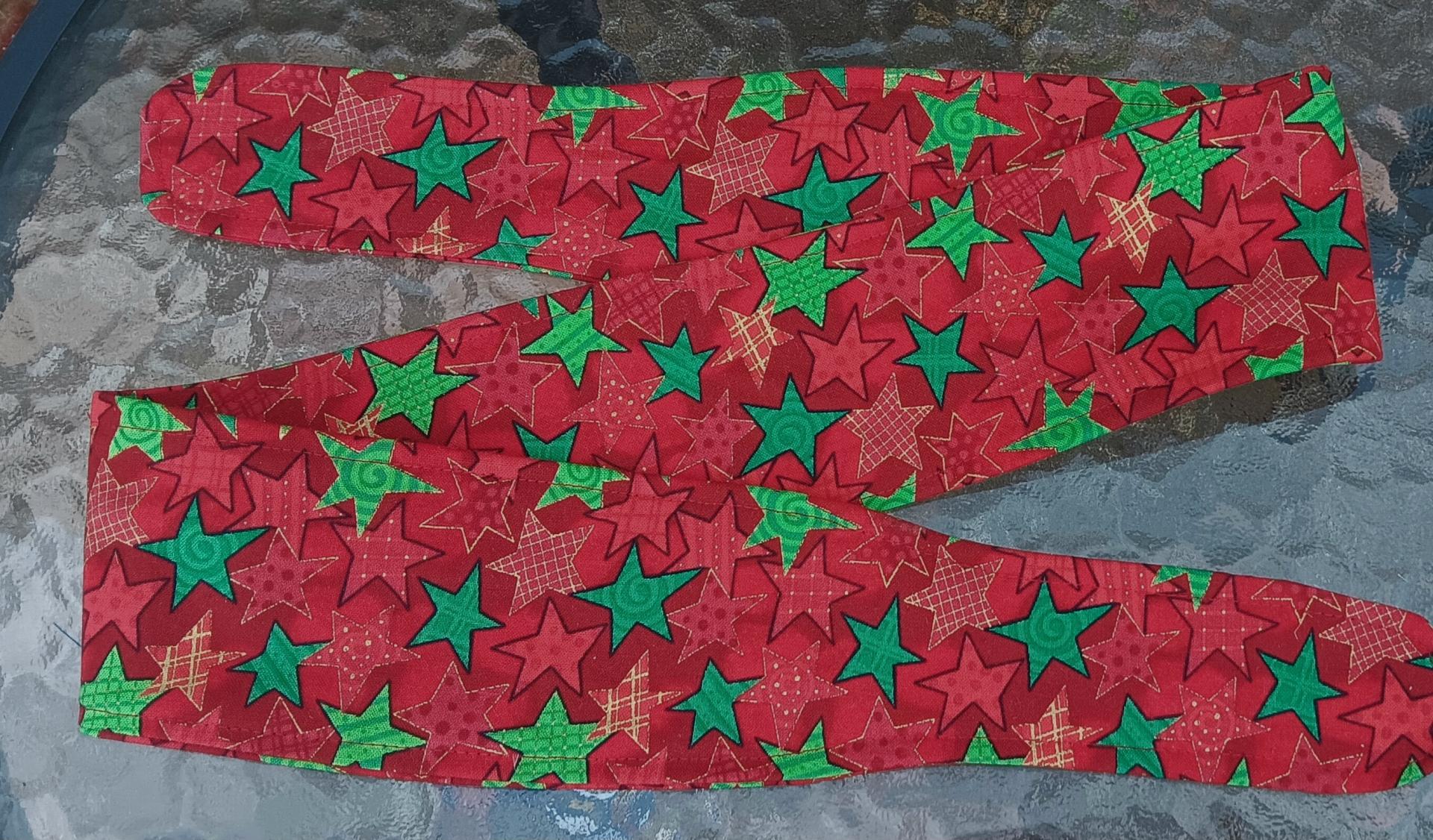 3” Wide Christmas Headband, Green & Red Stars, hair tie, hair wrap, pin up style, rockabilly style, retro style