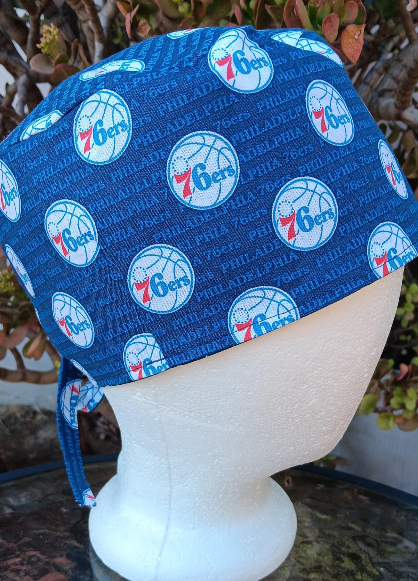 Tie Back, Reversible Philadelphia 76ers / Eagles scrub cap, skull cap for nurse, technician, welder, food service, biker, handmade