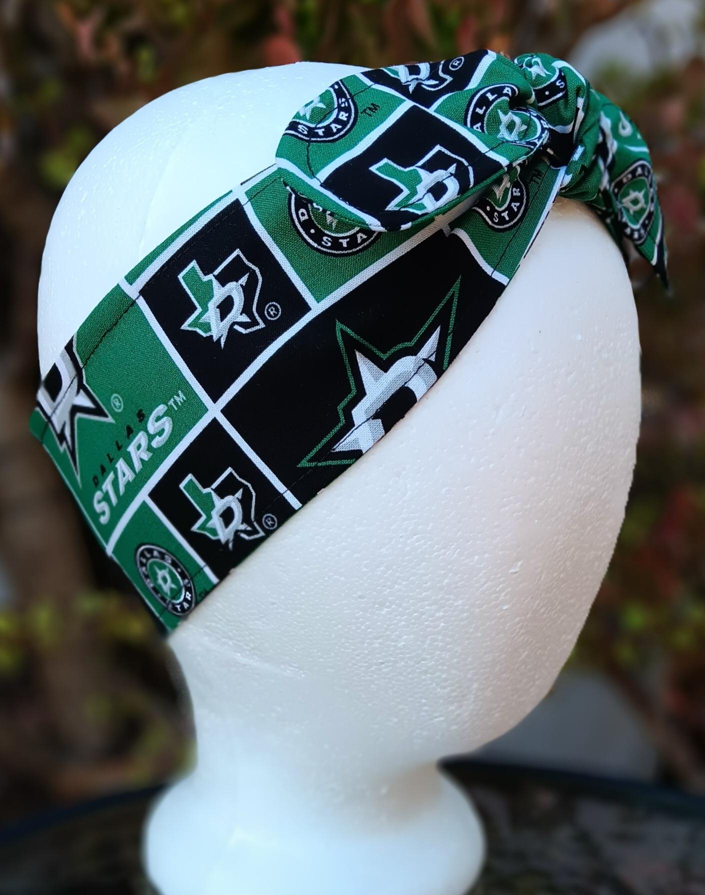 3” wide Dallas Stars head band, self tie, hair wrap, headband, hockey, pin up style, scarf, retro style, rockabilly, handmade