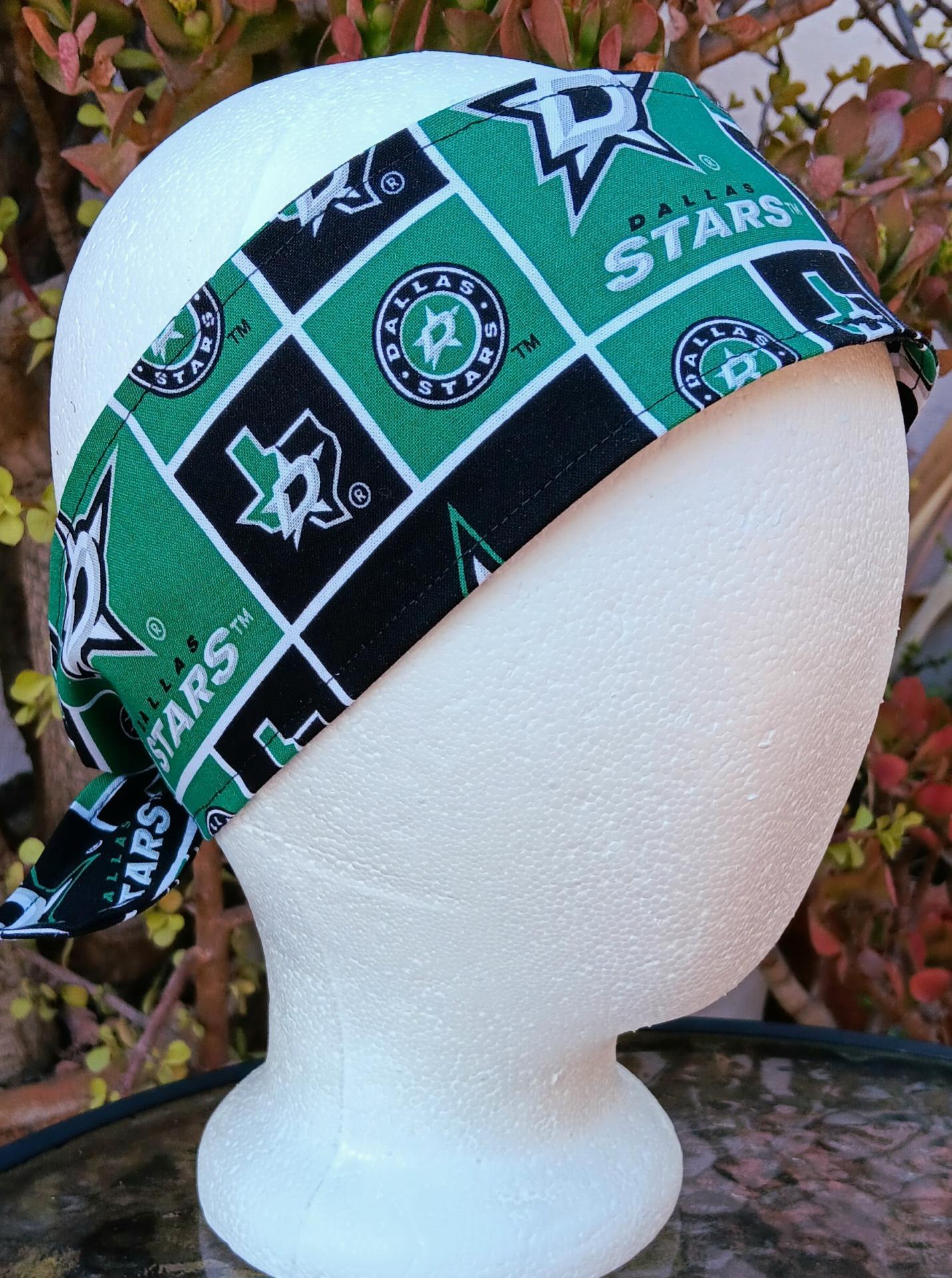 3” wide Dallas Stars head band, self tie, hair wrap, headband, hockey, pin up style, scarf, retro style, rockabilly, handmade