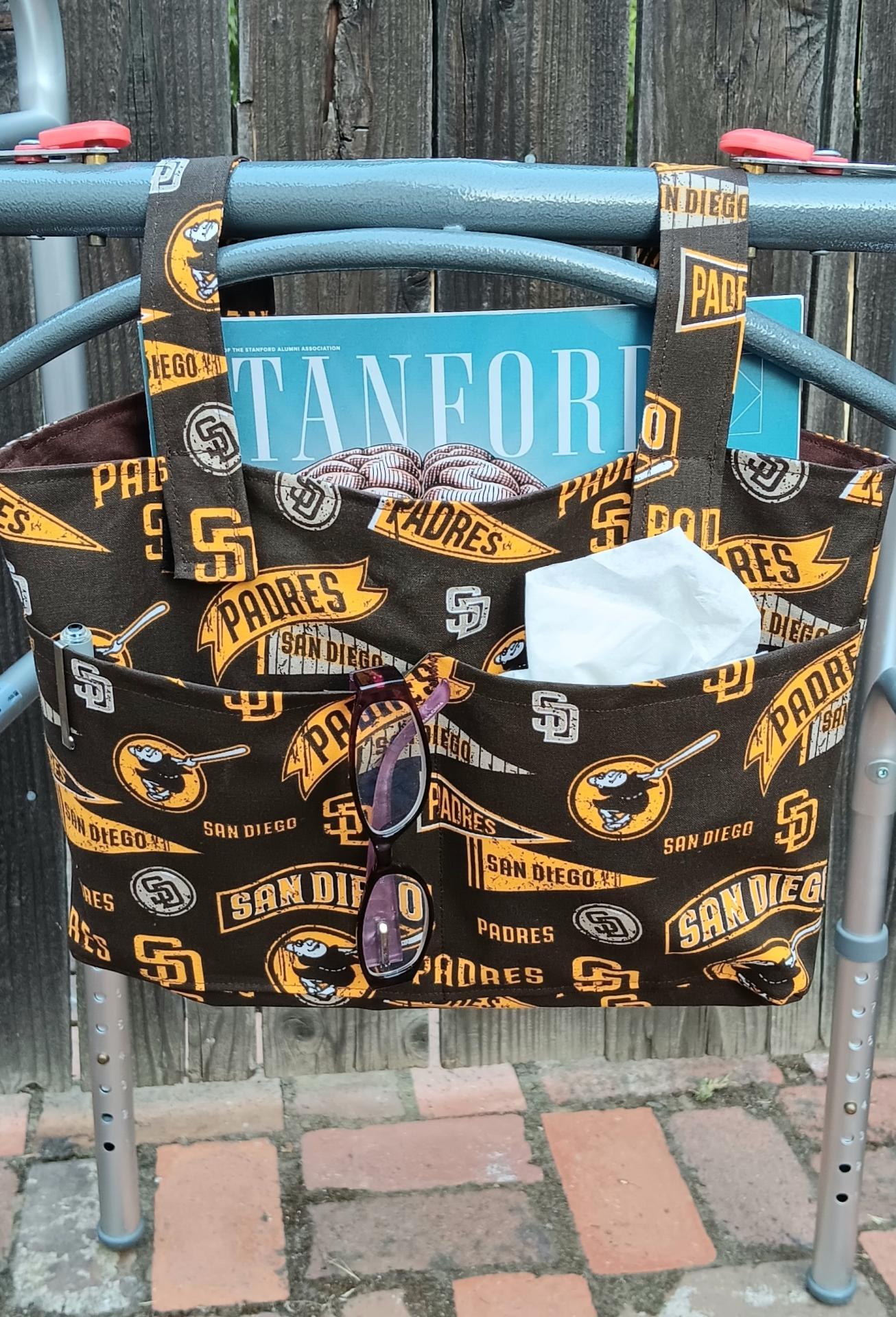 Walker bag with pockets, caddy, pouch, hanging bag, handmade from San Diego Padres licensed fabric