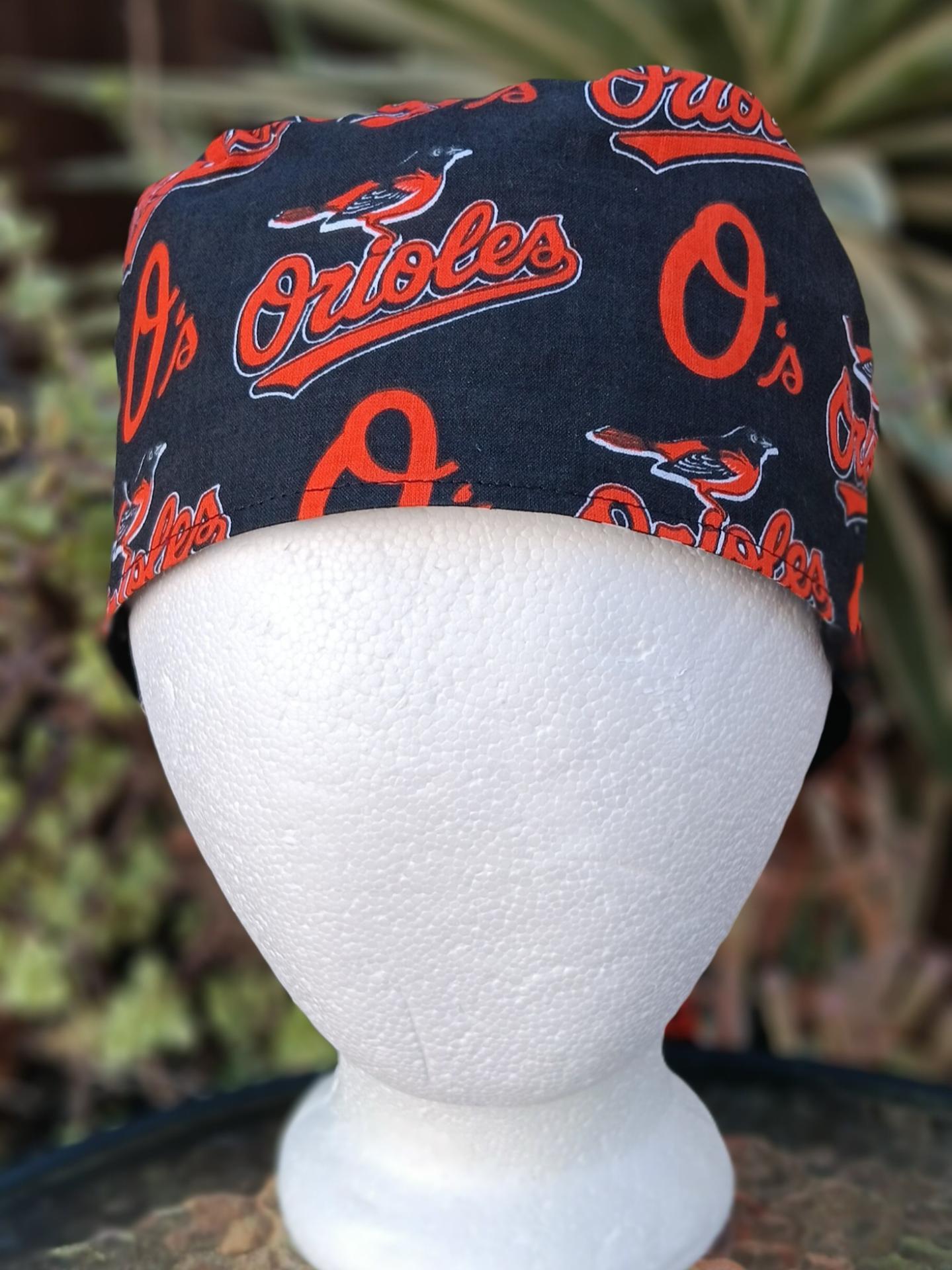 Tie Back, Reversible Baltimore Orioles & Ravens scrub cap, cotton, surgical skull nurse tech technician doctor medical hat Baltimore teams