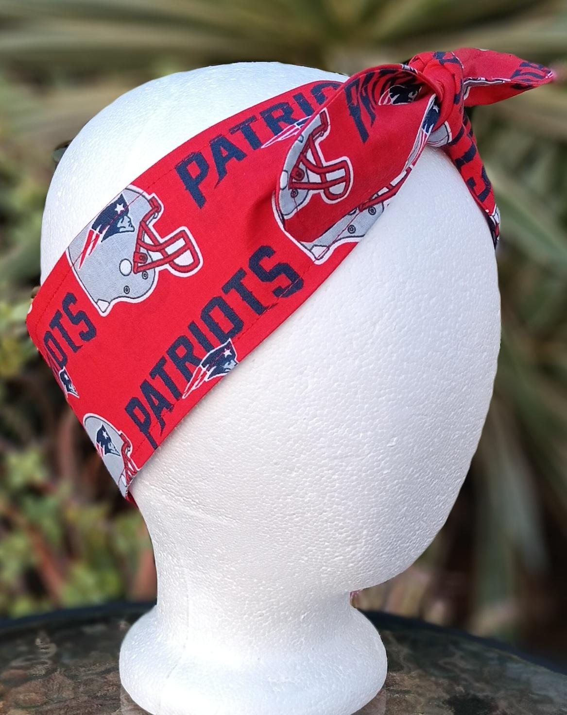 3” wide New England Patriots headband, hair tie, hair wrap, pin up style, self tie, scarf, rockabilly style, handmade