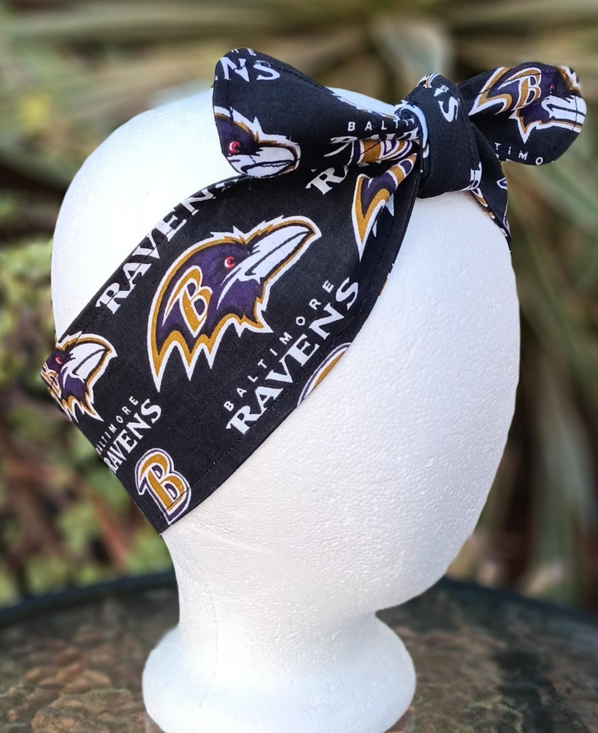 3” wide Baltimore Ravens headband, self tie, hair tie, hair wrap, pin up style, scarf, rockabilly style, handmade